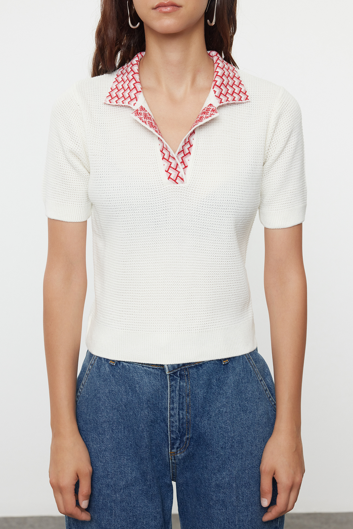 Trendyolmilla  Ekru Yaka Desenli Bluz TWOAW24BZ00011 - Görsel 5