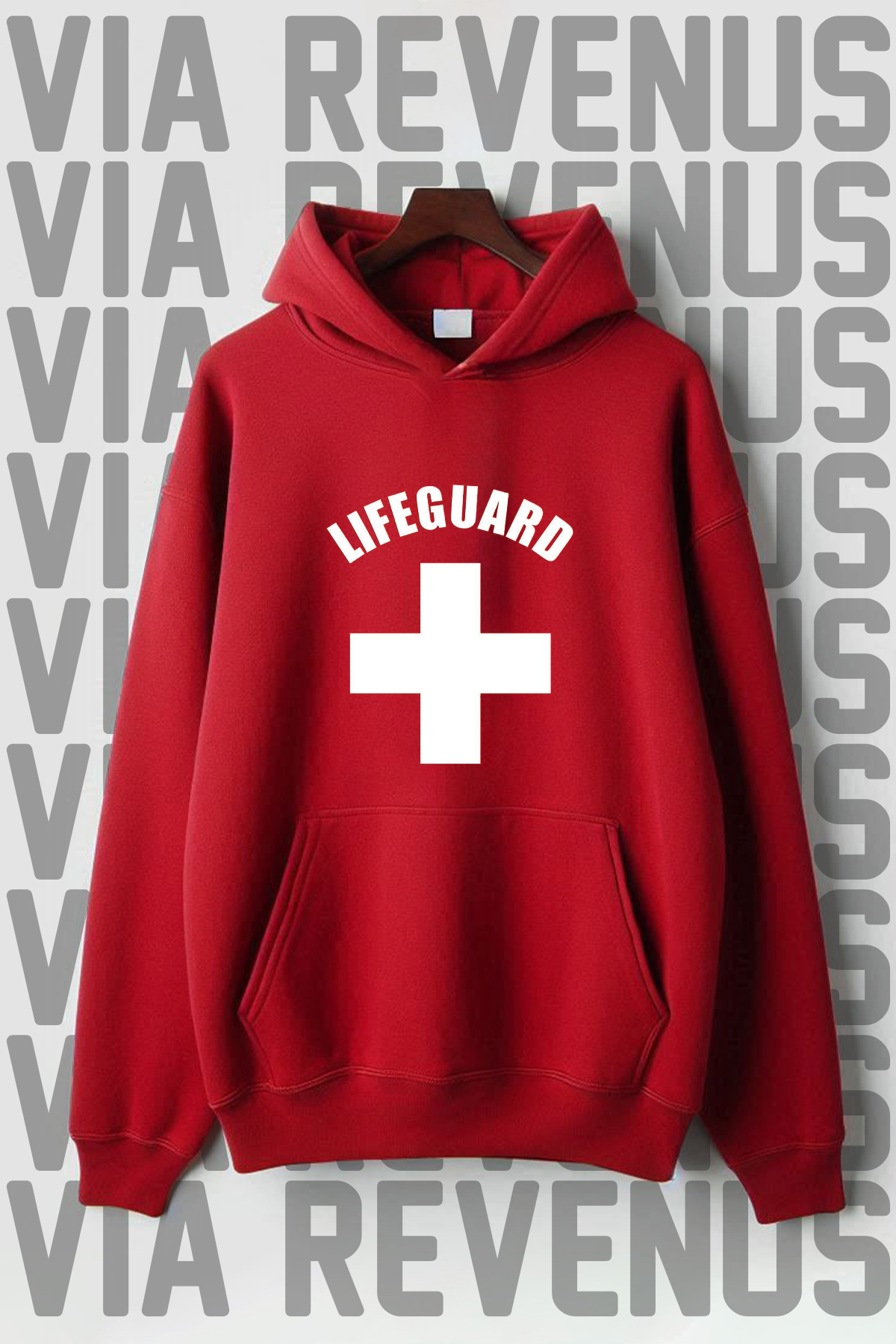 Vordevia Lifeguard / Lifeguard Printed Kangaroo Pocket 3 Thread Threaded Wide Fit Hooded Sweatshirt