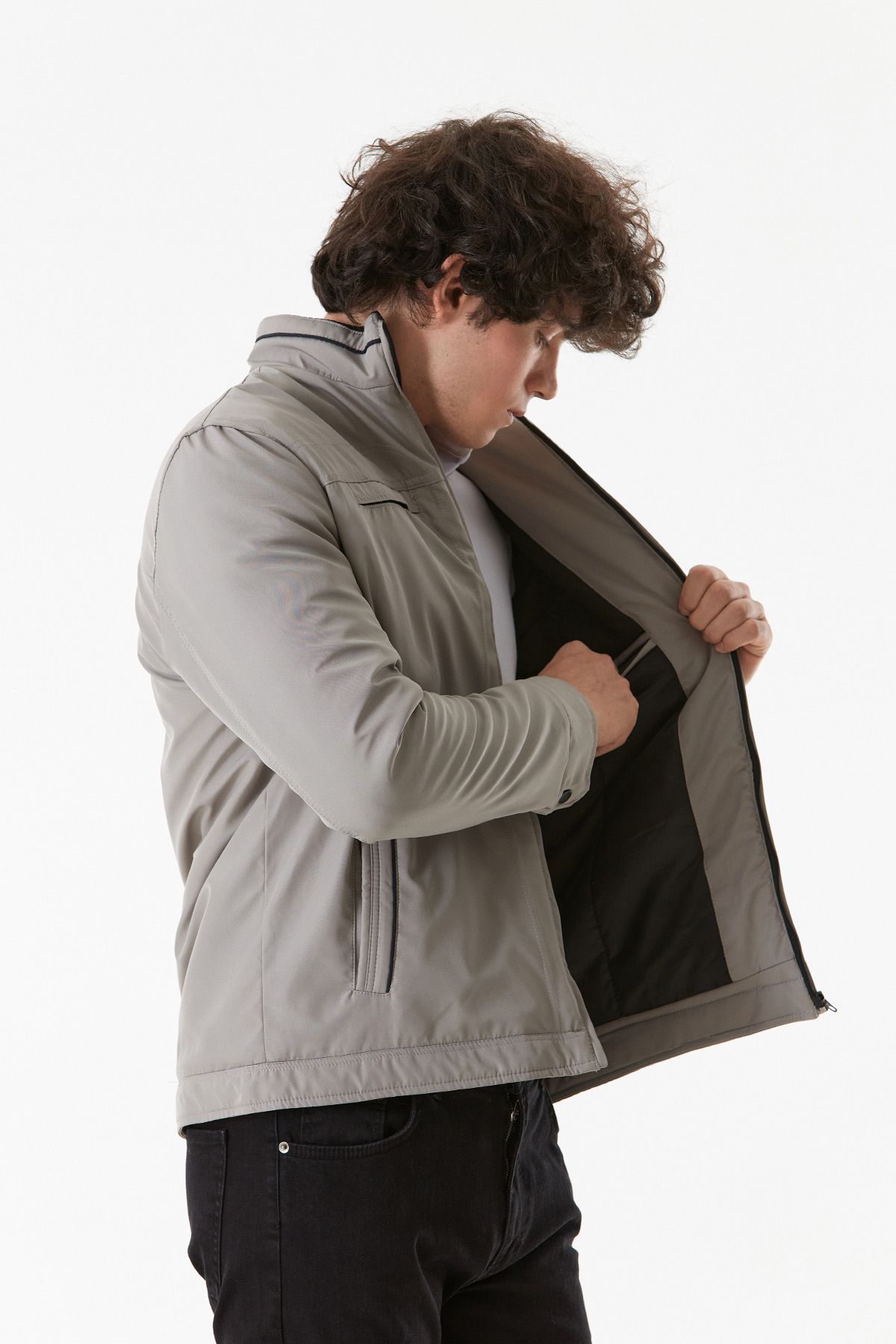 Fulla Moda-Palton cu guler vertical cu buzunar cu fermoar 5