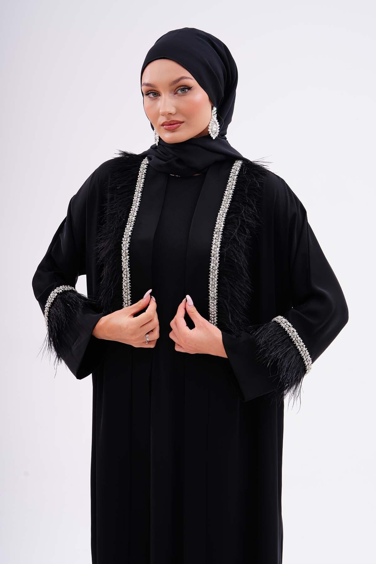 Kumaş Dubai İpeği Lüks Abaya Tüylü Kaliteli Tesettür Dış Giyim Özel Günler İçin