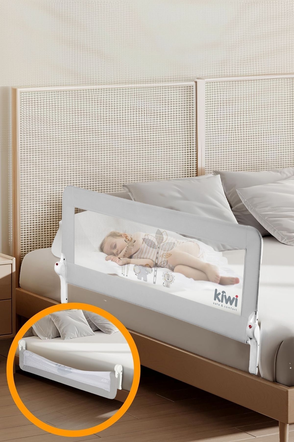 Kiwi Çocuk Yatak Koruyucu Bariyeri ve Yatak Korkuluğu, Ekstra Dolgulu Kumaş Bed Guard fotoğrafı 3 (önizleme)