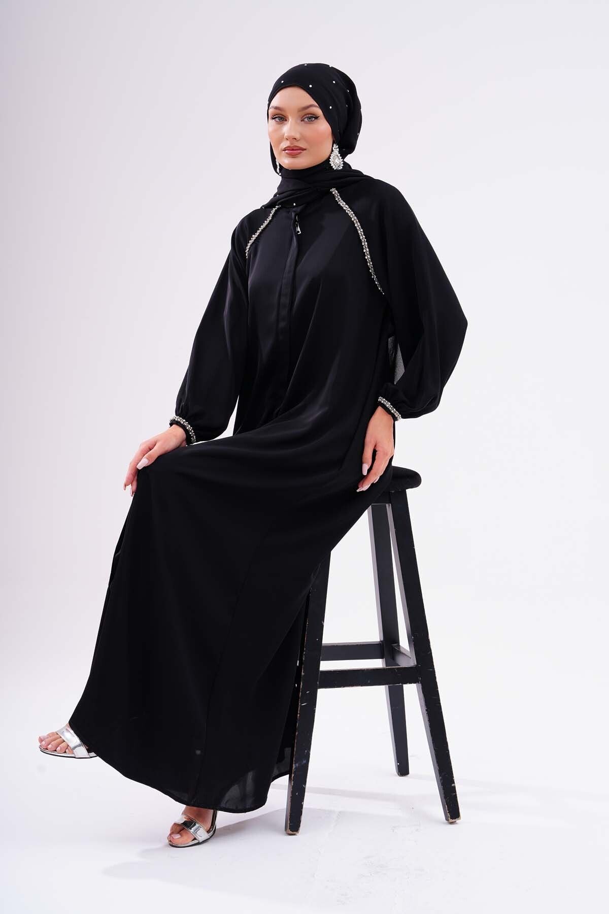 Hüma Lüks Ferace Abaya Reglan Kol  Dubai İpeğinden Kaliteli Dış Giyim