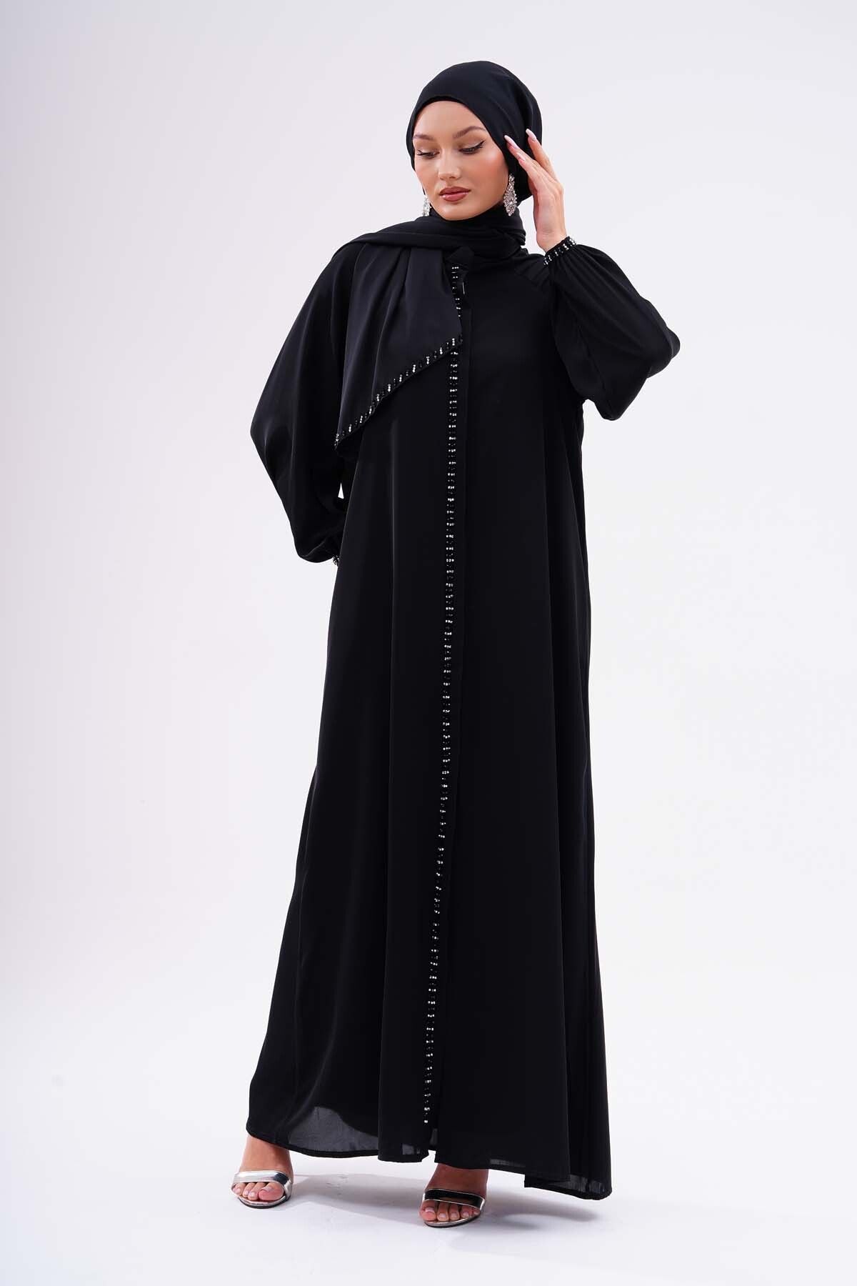 Hüda Lüks Ferace Abaya Reglan Kol  Dubai İpeğinden Kaliteli Dış Giyim