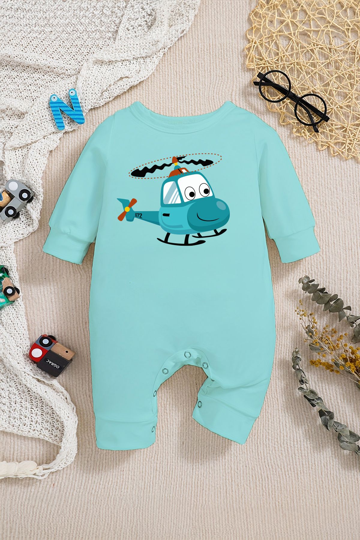 ADABEBEK-Baby Boy Helicopter Zoom Jumpsuit - with Snaps from the Bottom 22224 1