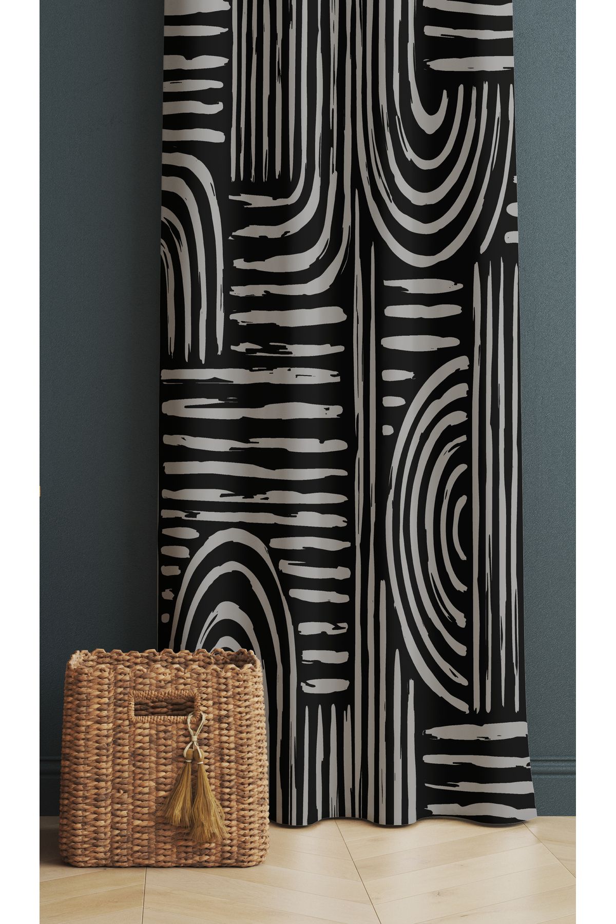 ALAMODECOR Iskandinav Model Rengi Geometrik Etnik Desenli Baskılı Fon Perde ( Fon Perde)
