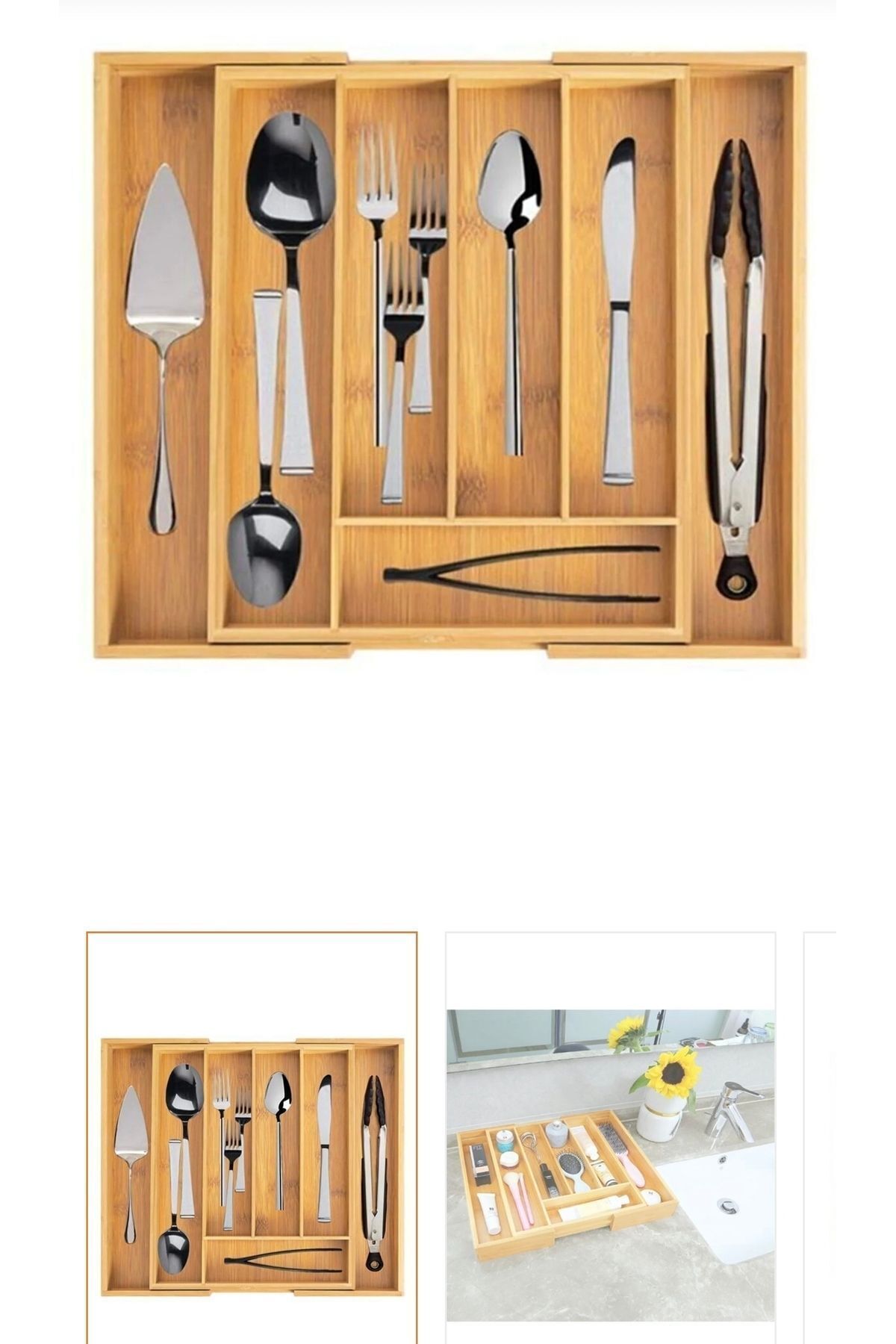 LeesHome-Adjustable Drawer 7 Compartment Spoon Holder Bamboo 3