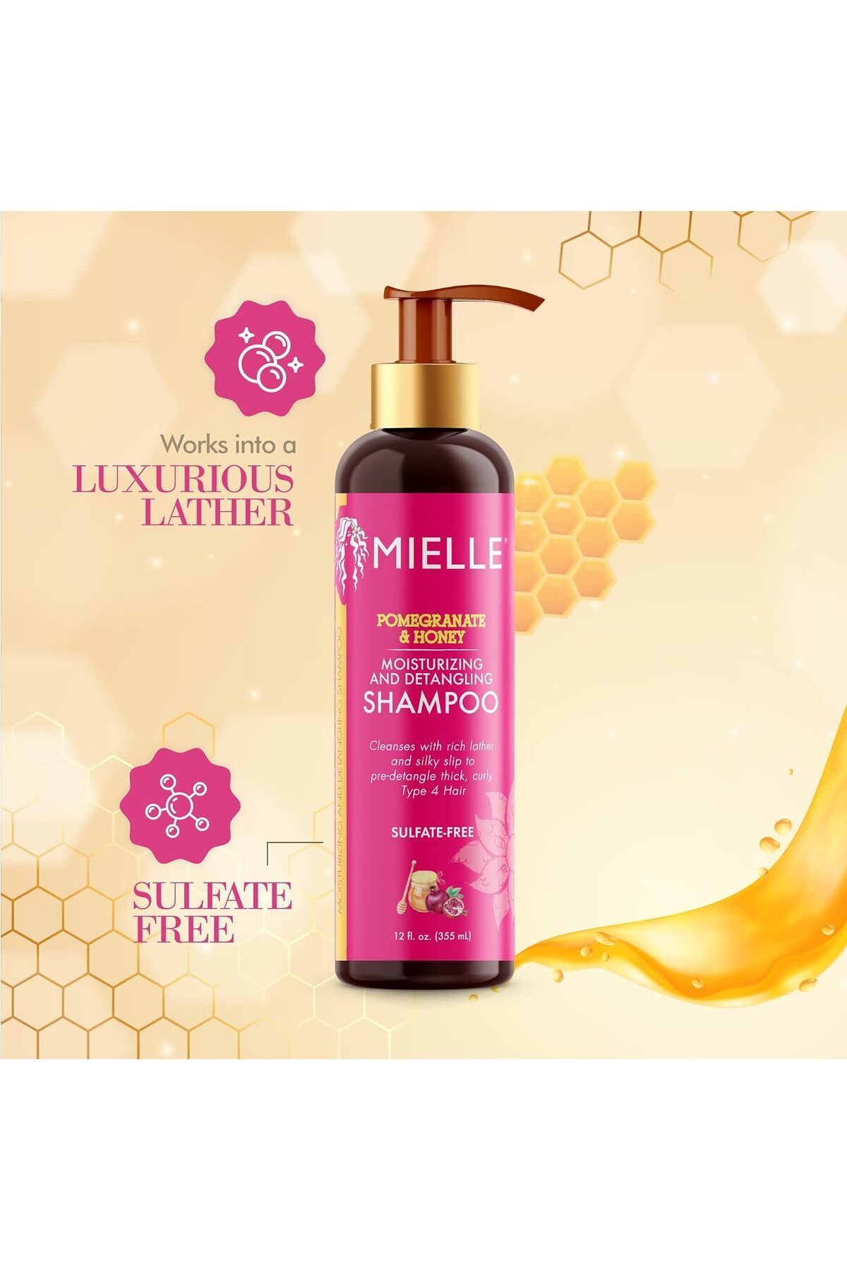 MIELLE-Organics Pomegranate & Honey Moisturizing and Detangling Shampoo, Hydrating Cleanser 355ML 4