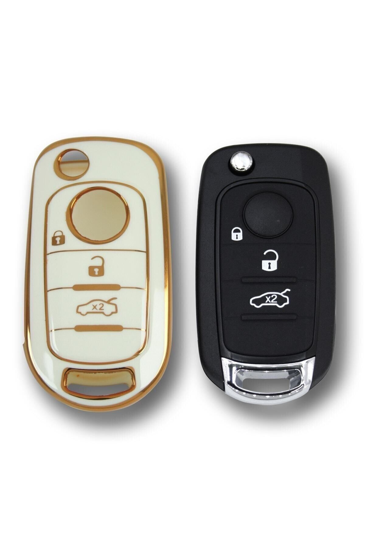GMA KEYS-Luxury Fiat Egea Switchblade 3 Button Nano Key Case White Gold Color 1.Ci Quality 2