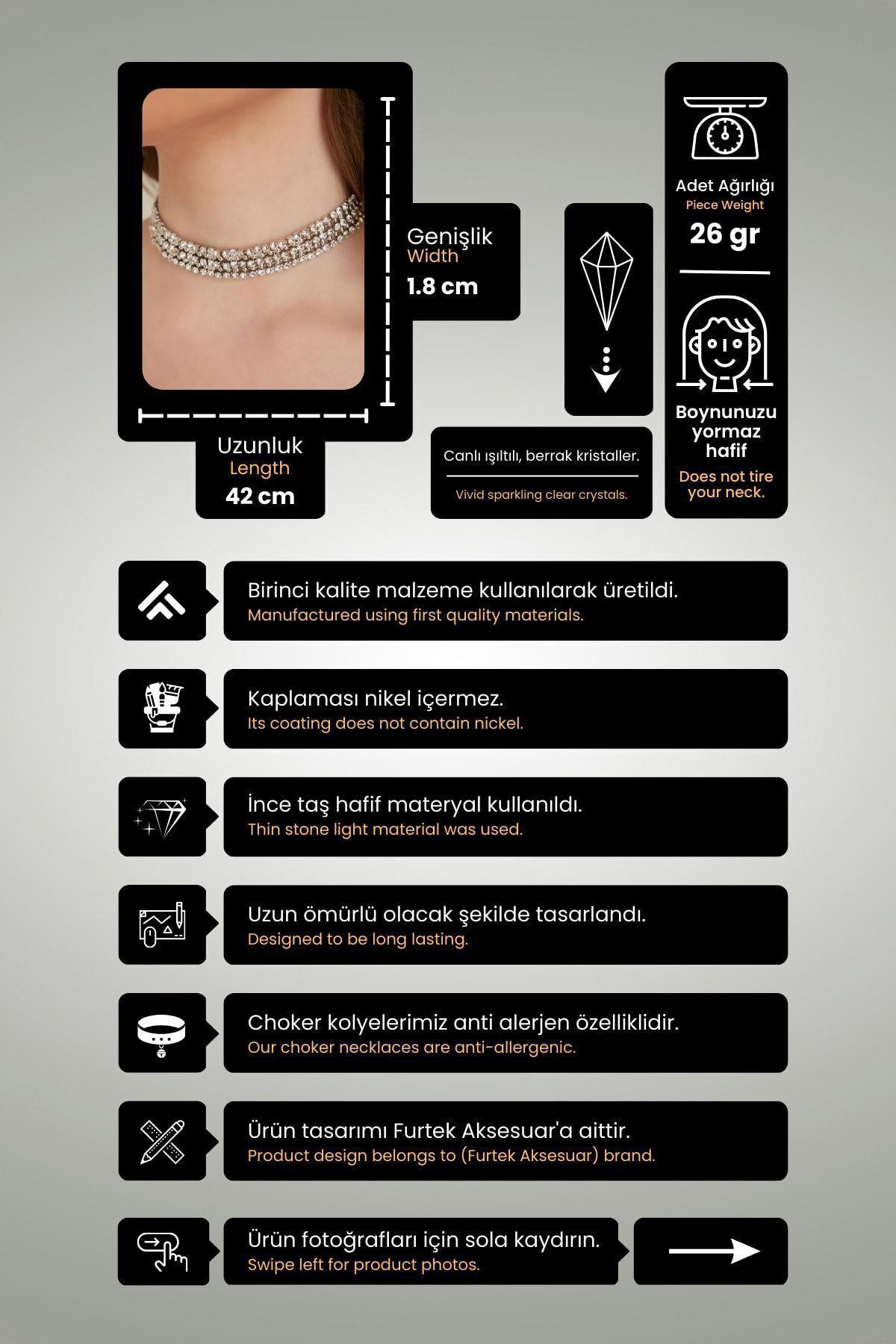 Furtek Aksesuar-Women's Brillo Crystal Zircon Stone Choker Choker Evening Dress Wedding Engagement Promise Henna Necklace Choker 2