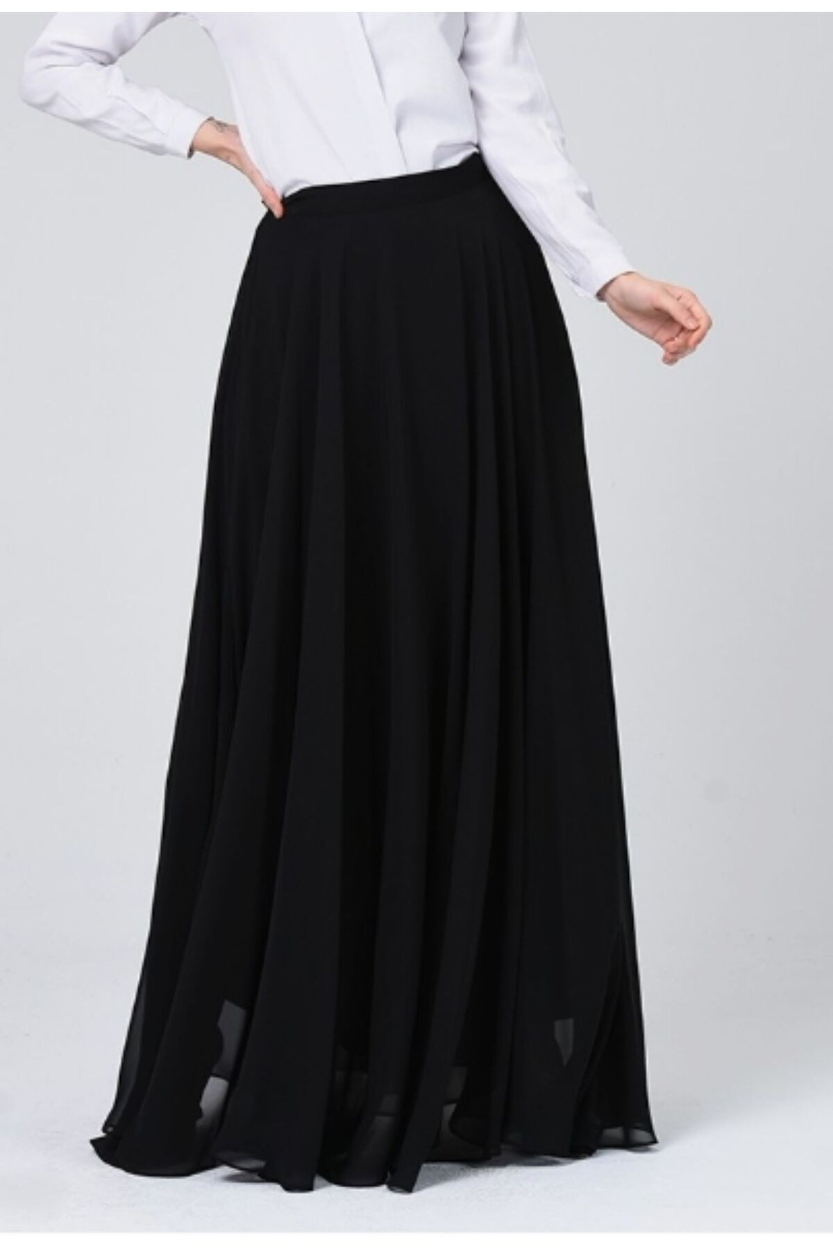 MERİT FASHION  Kloş Şifon Uzun Etek - Görsel 2