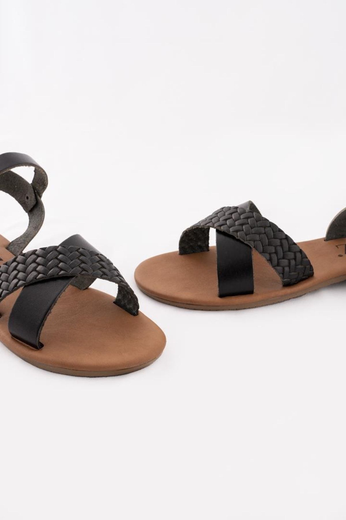 CZ London-Echtes Leder Damen Sandalen Hausschuhe Cross Knit Banded Flache Bequeme 5