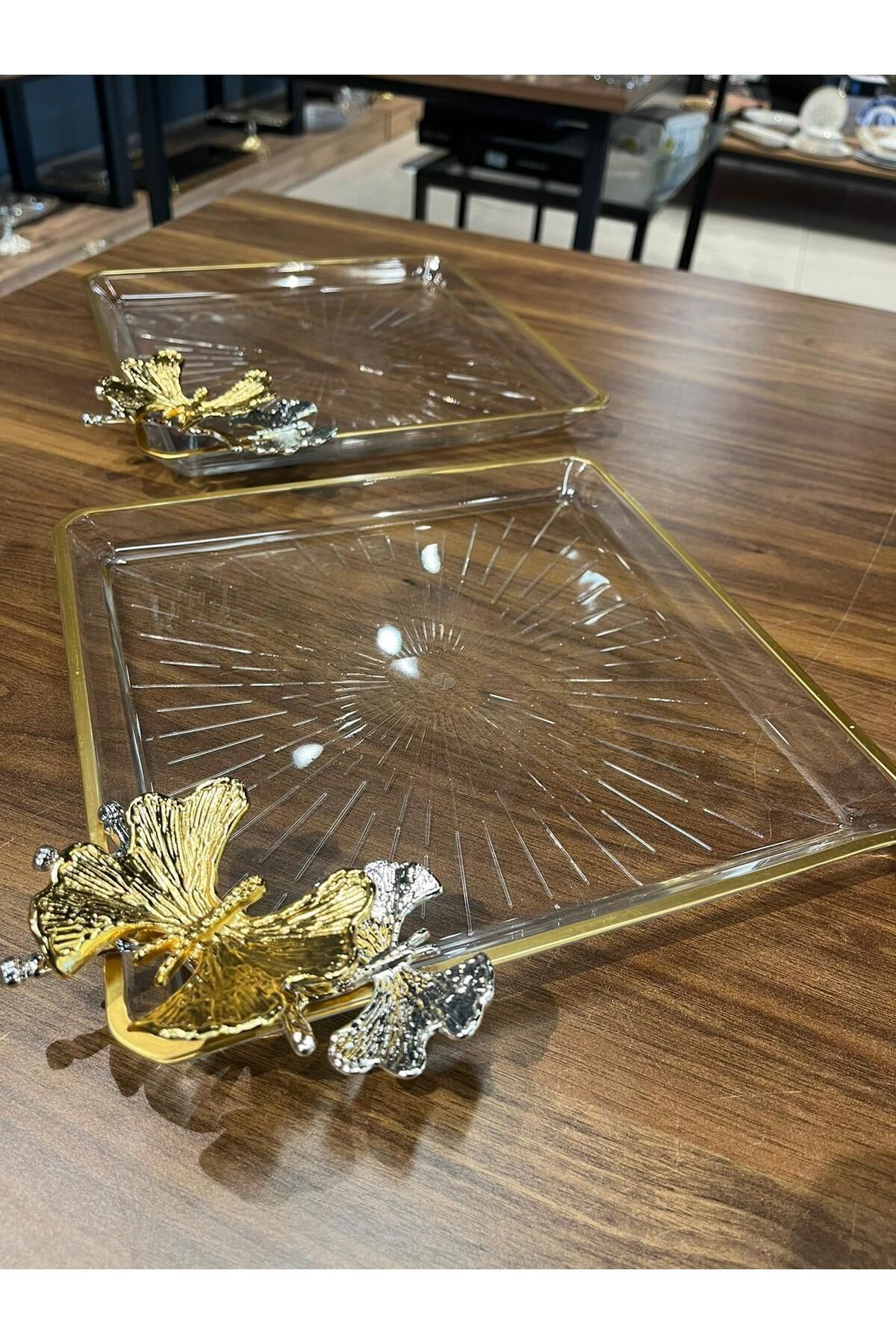 Paşabahçe-Pandoranin Box - Pasabahce Butterfly, Square Madlen Presentation Service Plate Set of 2 1