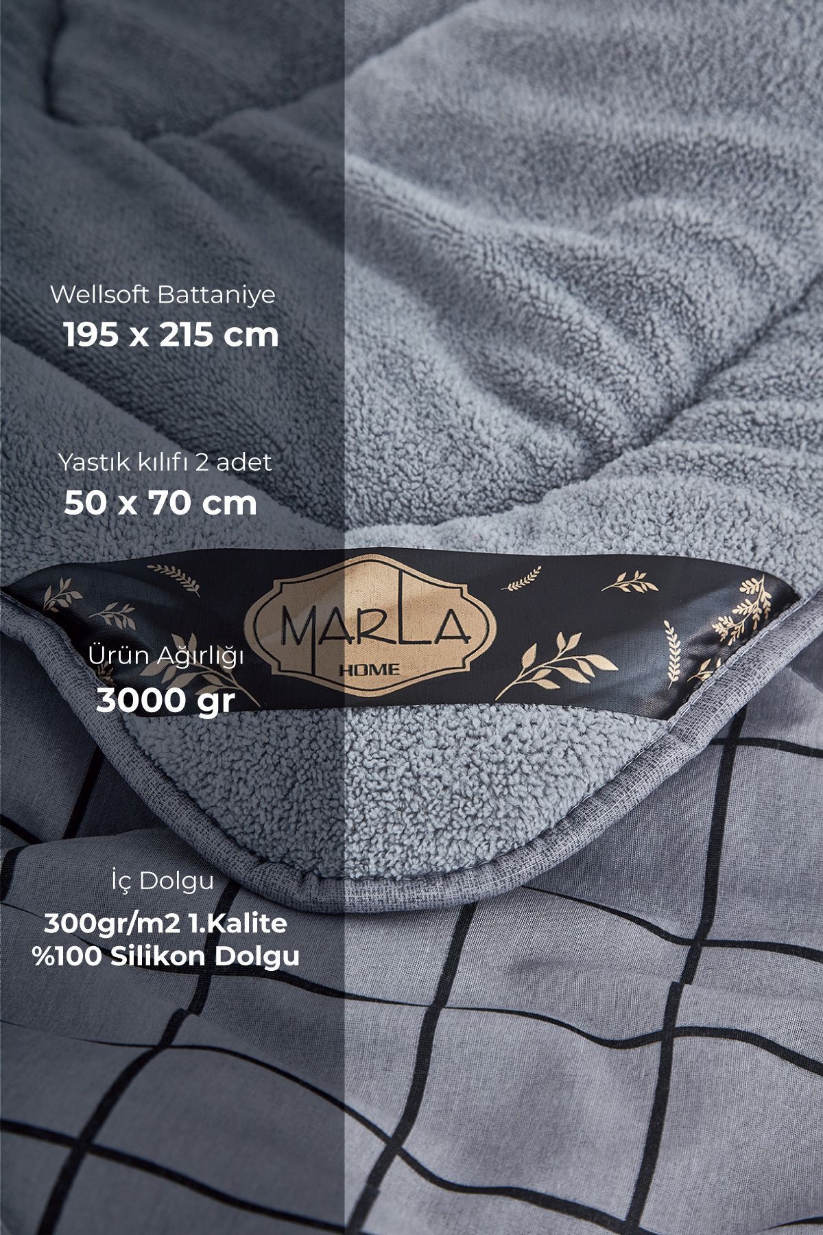 MARLA HOME-Fluffy Double Welsoft Line Patterned Double-Sided Quilt Set 2