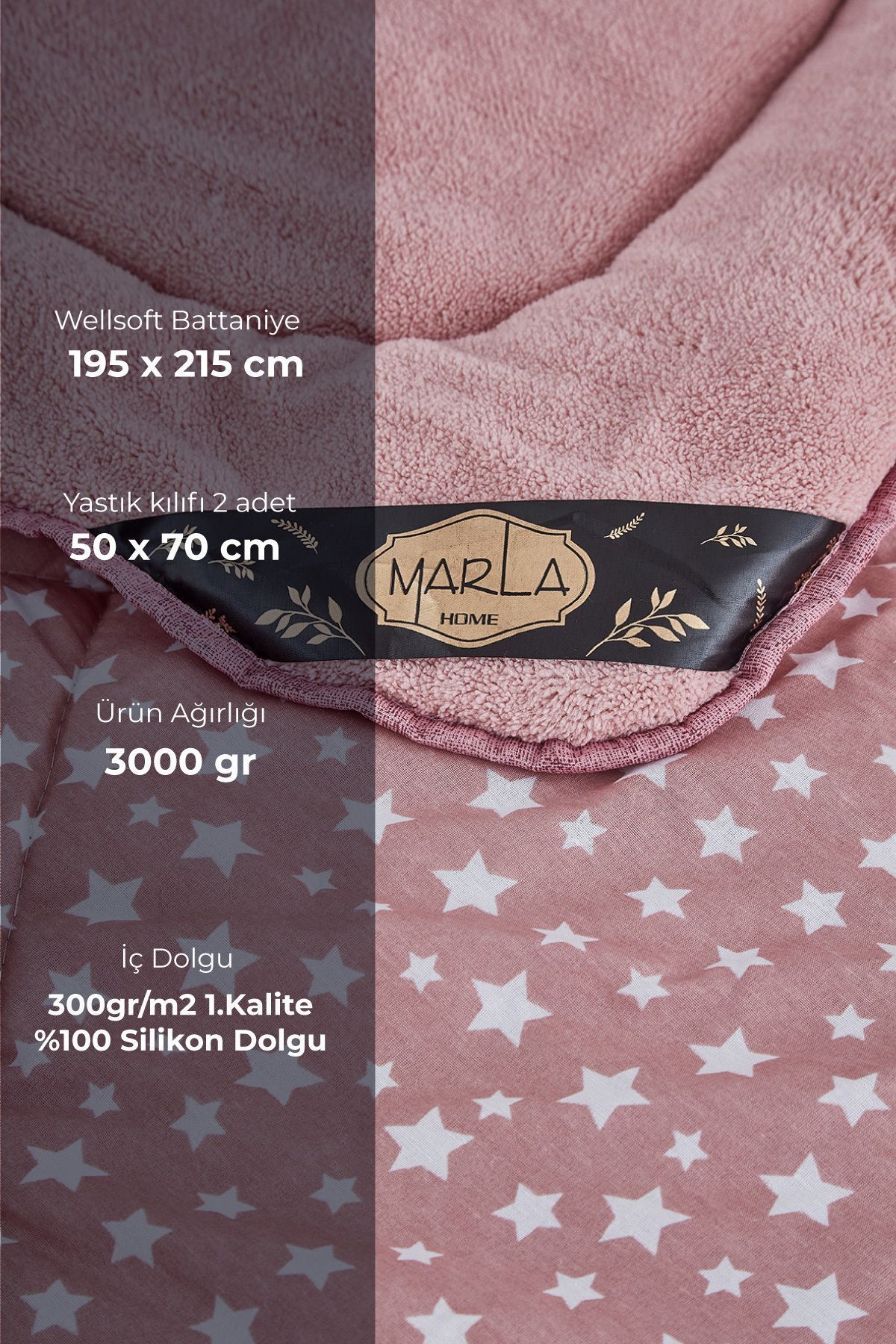MARLA HOME-Pink Patterned Double Wellsoft Quilt Set - Soft and Fluffy 2