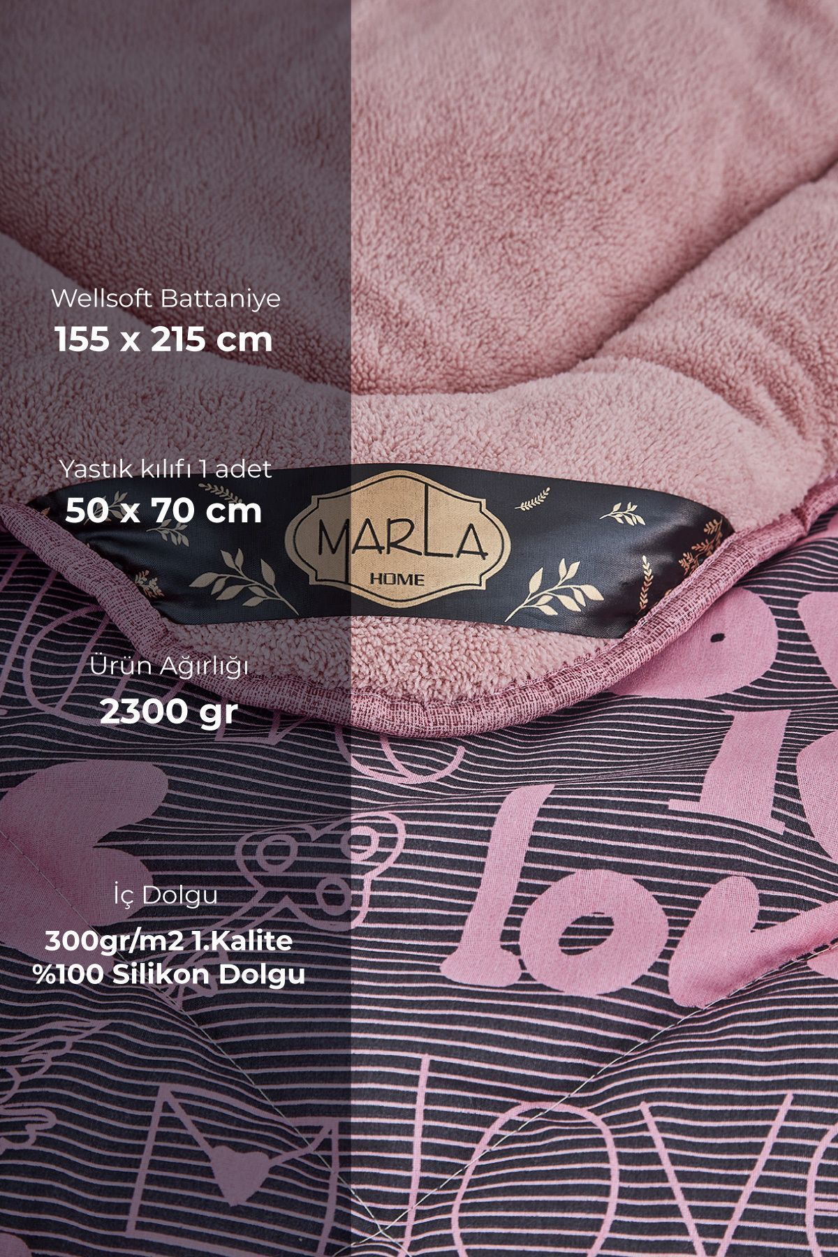 MARLA HOME-Love Pink Patterned - Single Double Sided Welsoft Quilt Set, Wellsoft Blanket Fluffy Soft Y 2