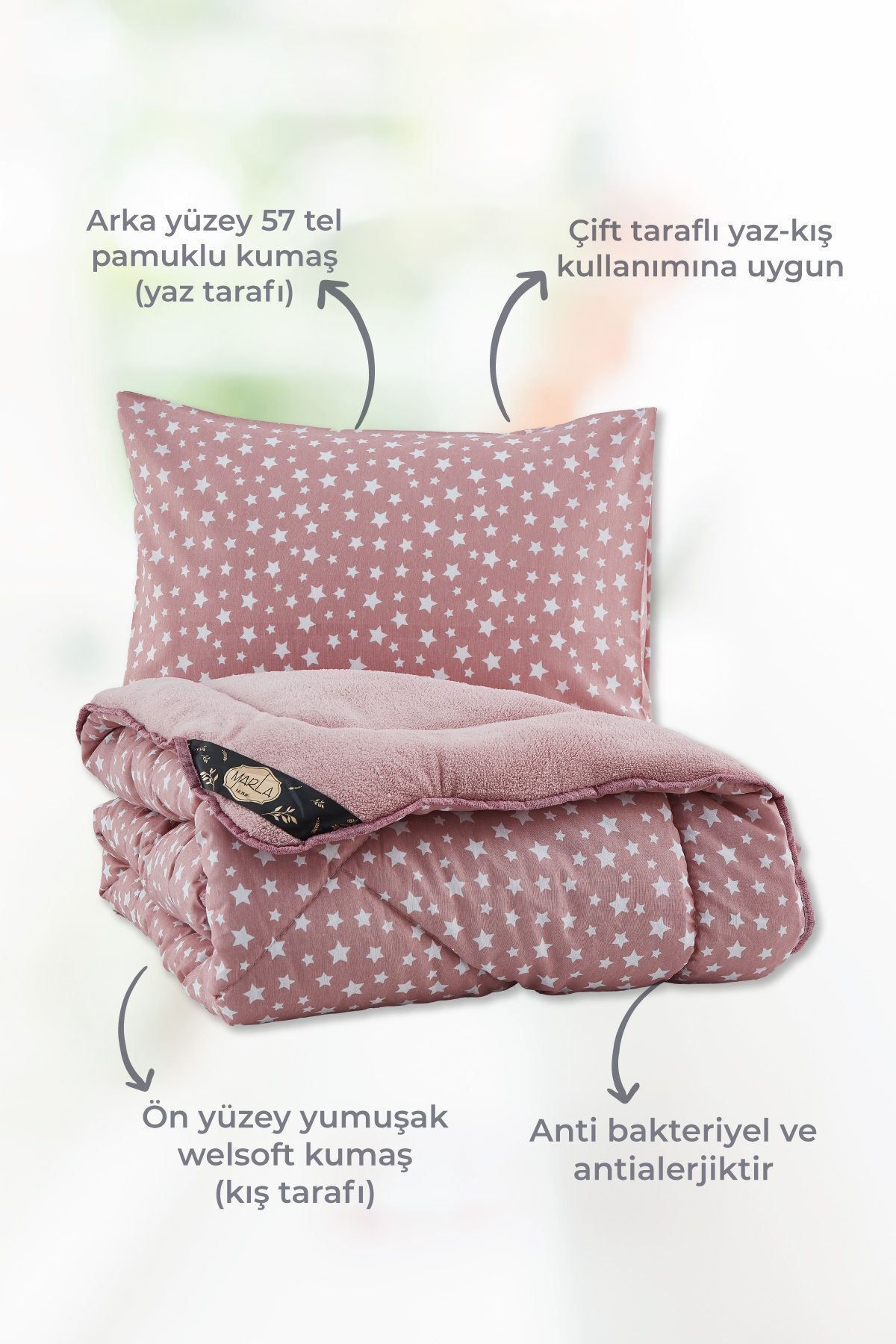 MARLA HOME-Single Star Patterned Welsoft Quilt Set - Double Sided Blanket Fluffy Soft 3