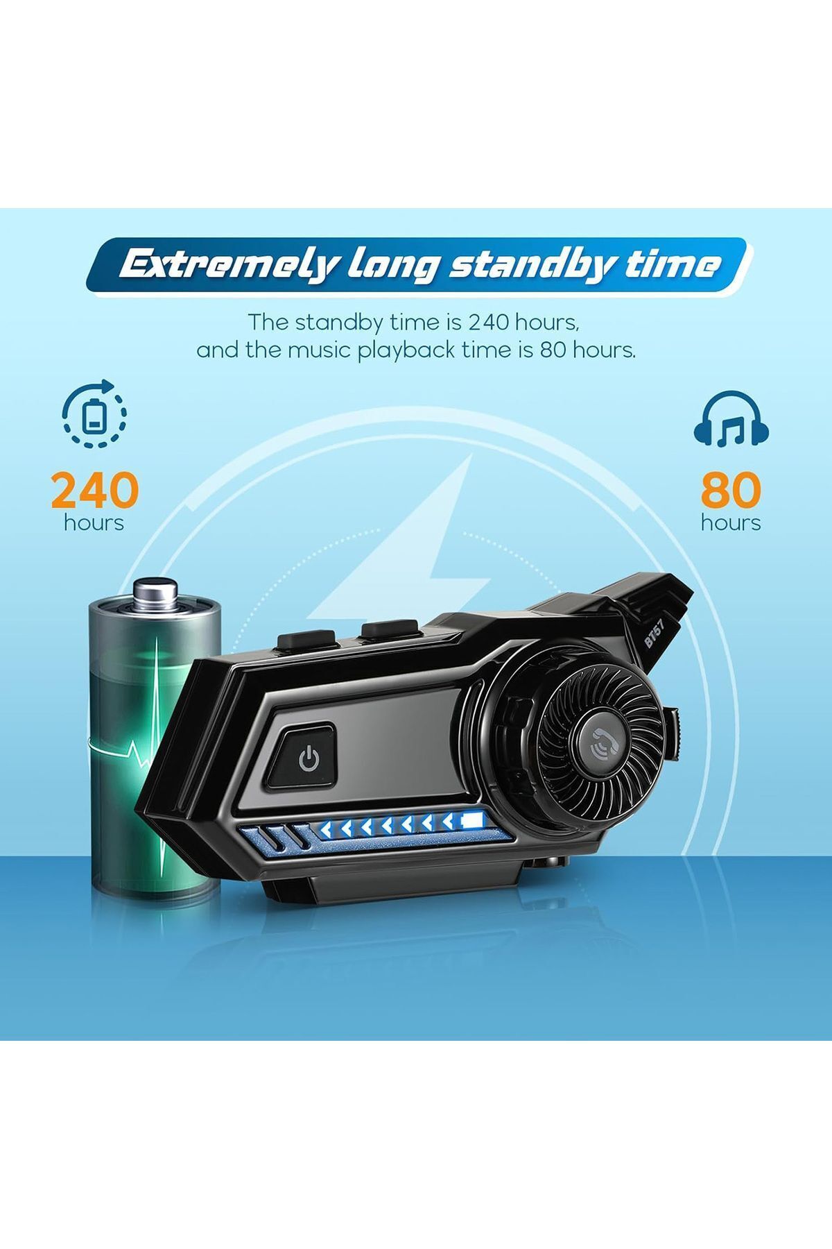 Resim BT57 Motosiklet Kask Kulaklık Intercom Işıklı Motorsiklet Interkom 