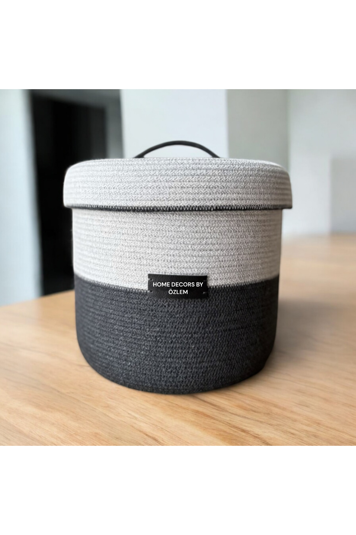 Wicker Basket Organizer with Lid (Ecru Dark Anthracite) - 23x25cm