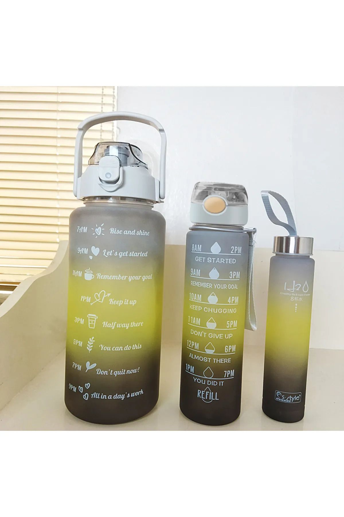 3lü Set Bpa Içermez Motivasyonel Siyah&sarı Su Matarası +3d-2d Sticker