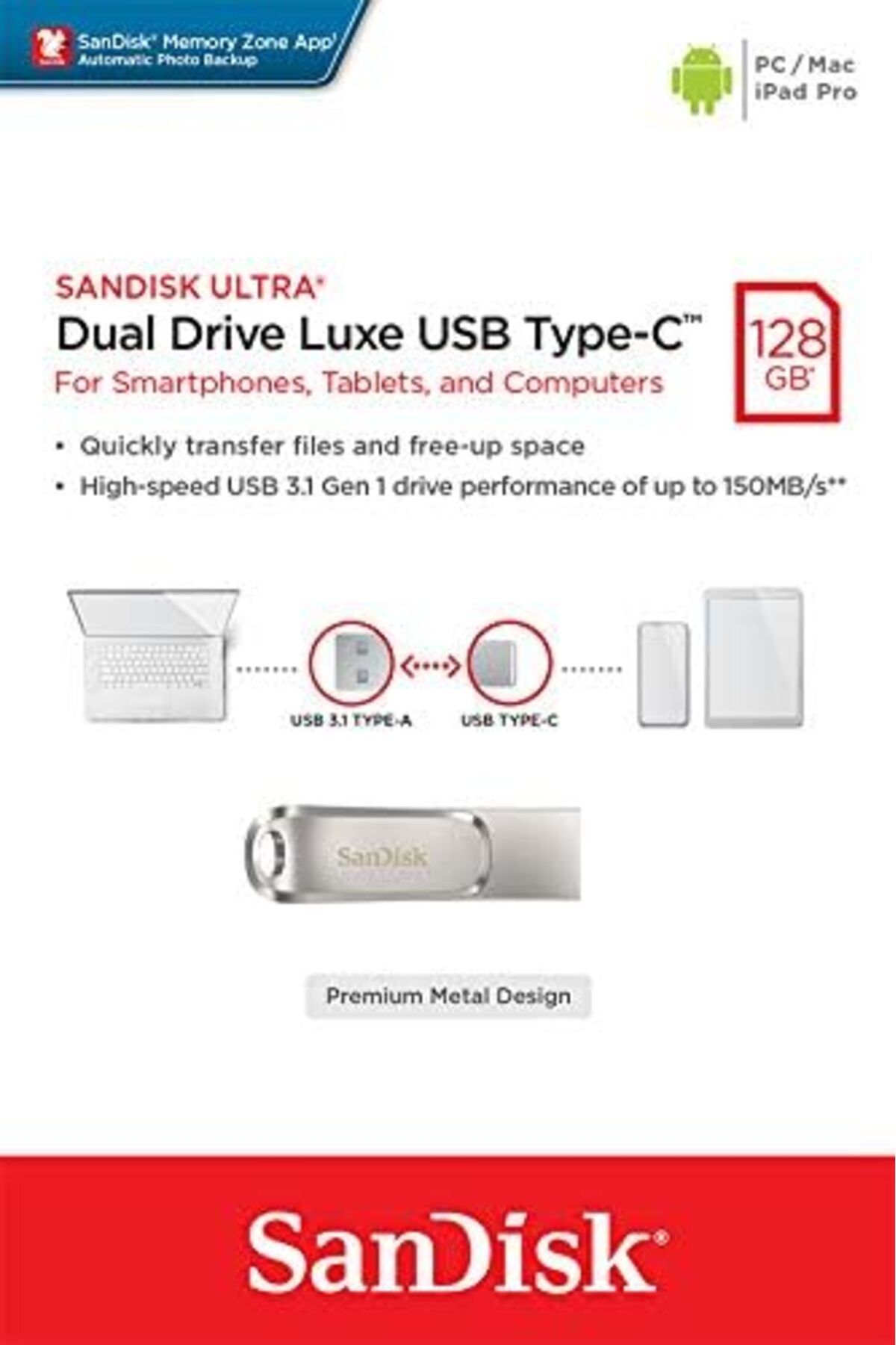 SanDisk-Ultra Dual Drive Luxe USB Type-C Flash Drive 128GB Silver 7