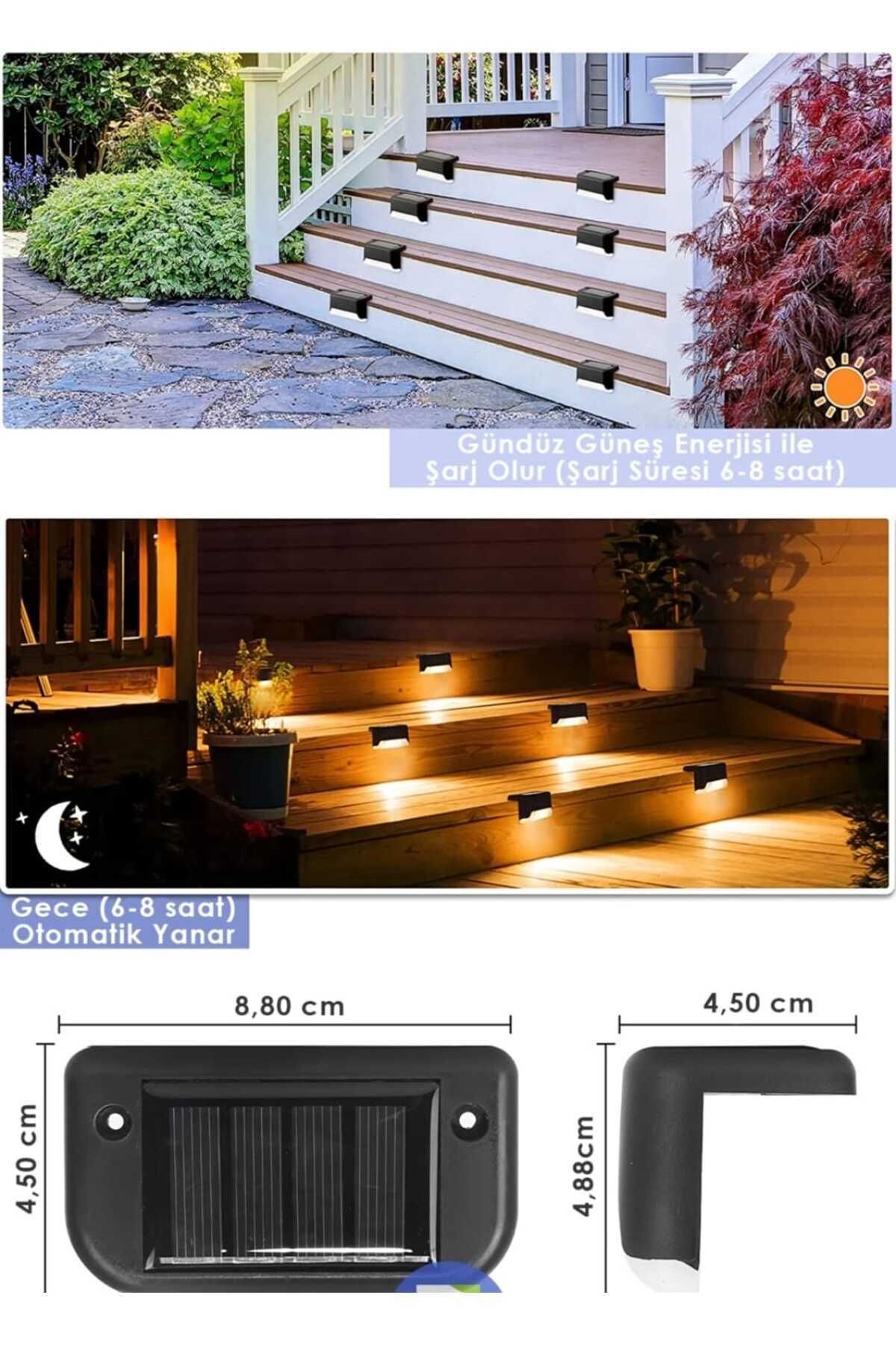 8'li güneş enerjili su geçirmez led ışık bahçe ve merdiven aydınlatma 6