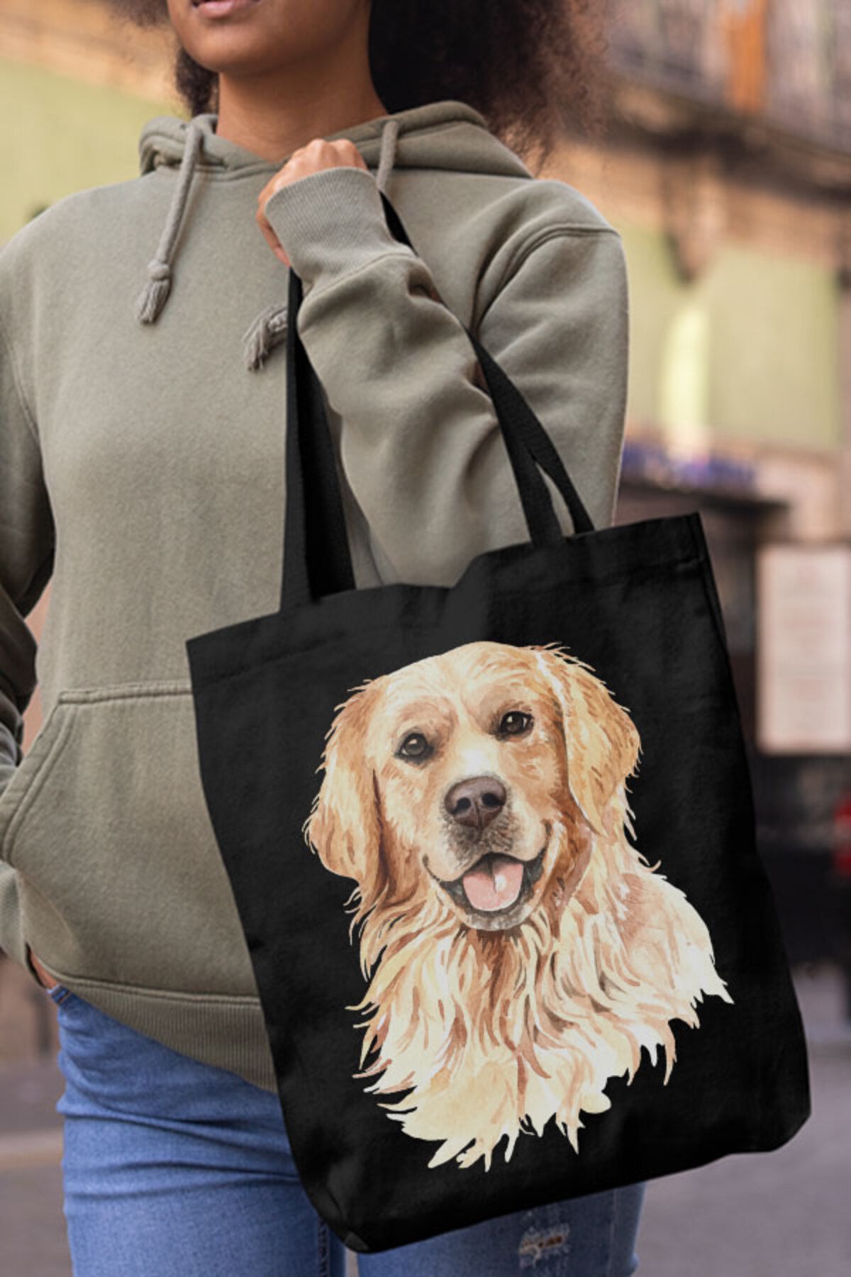 Darkhane Golden Retriever Patterned Black Unisex Canvas Bag Gabardine Trendyol
