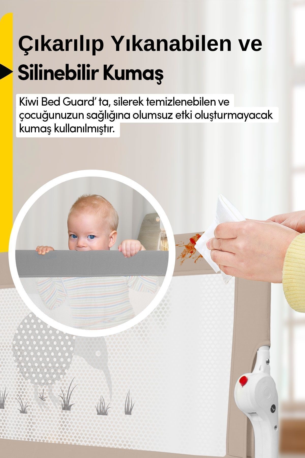 Kiwi Çocuk Yatak Koruyucu Bariyeri ve Yatak Korkuluğu, Ekstra Dolgulu Kumaş Bed Guard fotoğrafı 5 (önizleme)