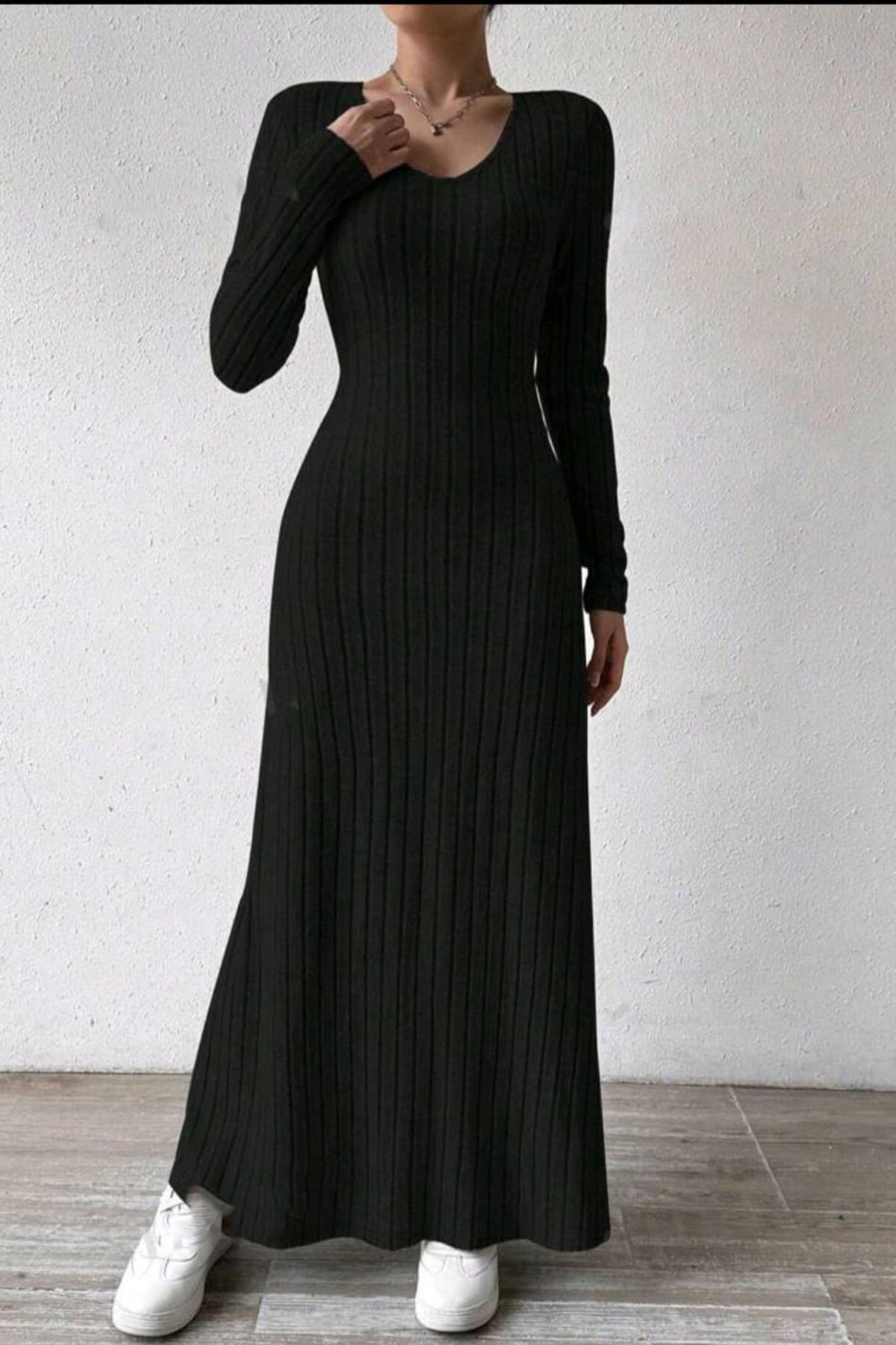 women trend v neck long sleeve thick fitted dress robe ajustée à manches longues et à col en v