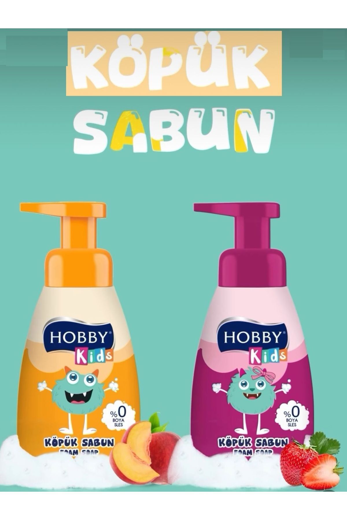 Hobby-KİDS 200 ml 4 Pieces Foam Soap - Foam Soap, Peach and Strawberry Scented - Peach-Strawberry 2