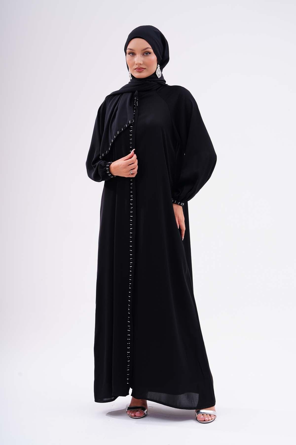 Hüda Lüks Ferace Abaya Reglan Kol  Dubai İpeğinden Kaliteli Dış Giyim