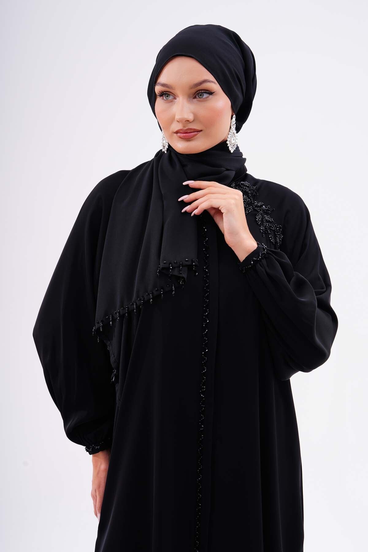 Kumaş Dubai Ipeği Lüks Ferace Narin Reglan Kol Kaliteli Tesettür Dış Giyim Özel Günler Için