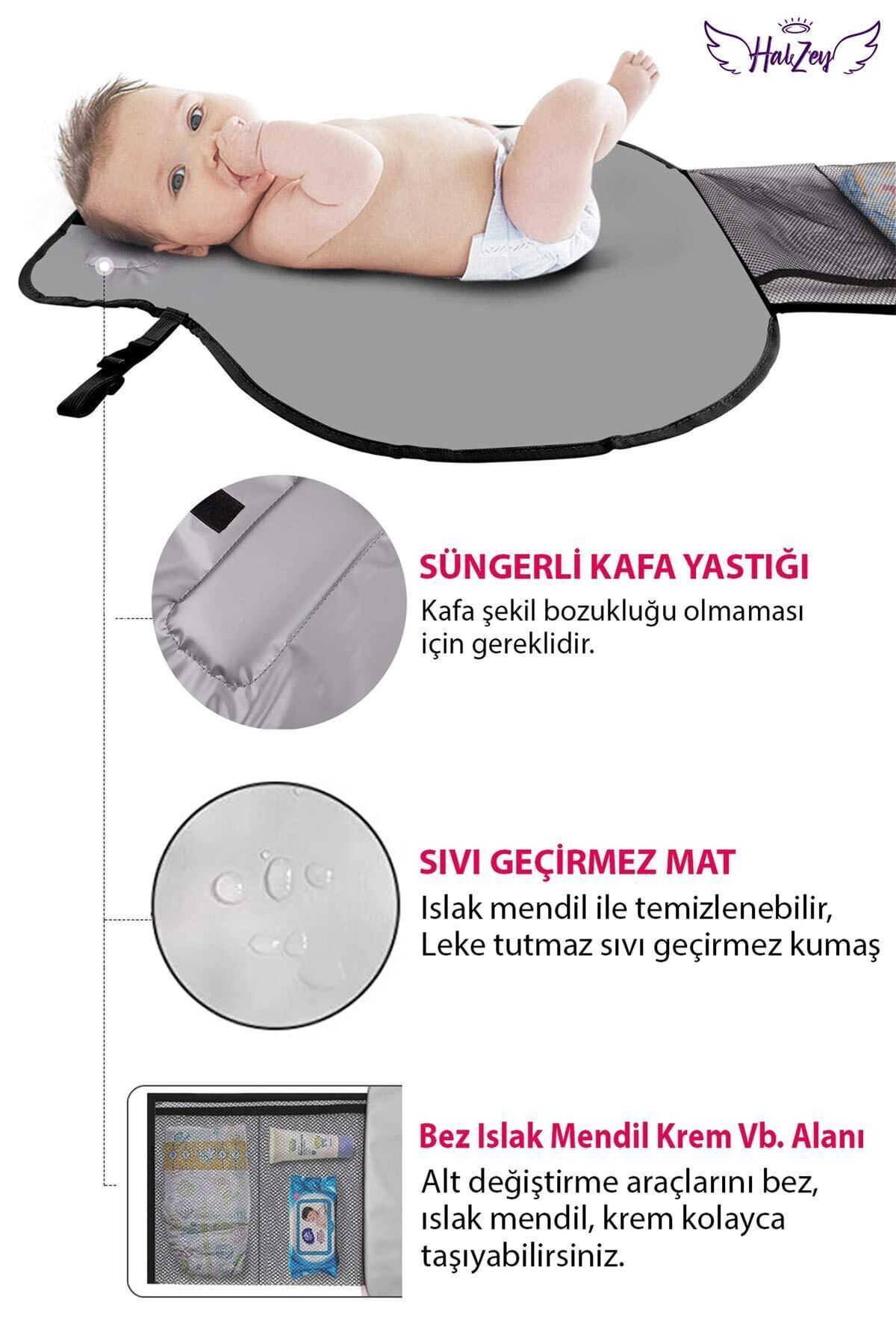Ksburda Bebek Alt Açma Bakım Çantası Yastıklı Alt Açma Minderi Silinebilir, Süngerli Ped, Pratik Kullanım fotoğrafı 3 (önizleme)