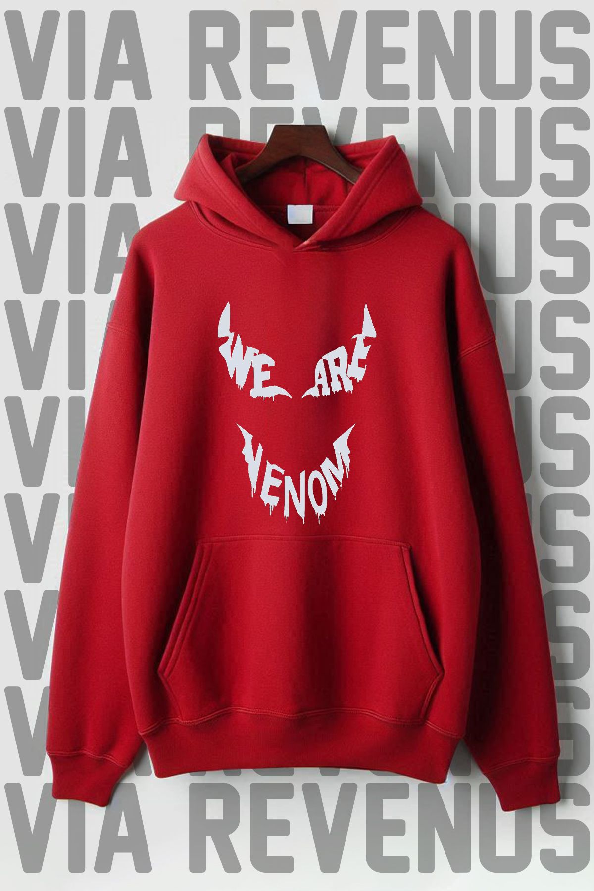 Vordevia Imprimat Wenom - Buzunar Cangur Cu 3 Fire, Hanorac Cu Glugă Cu Formă Largă Unisex - XL