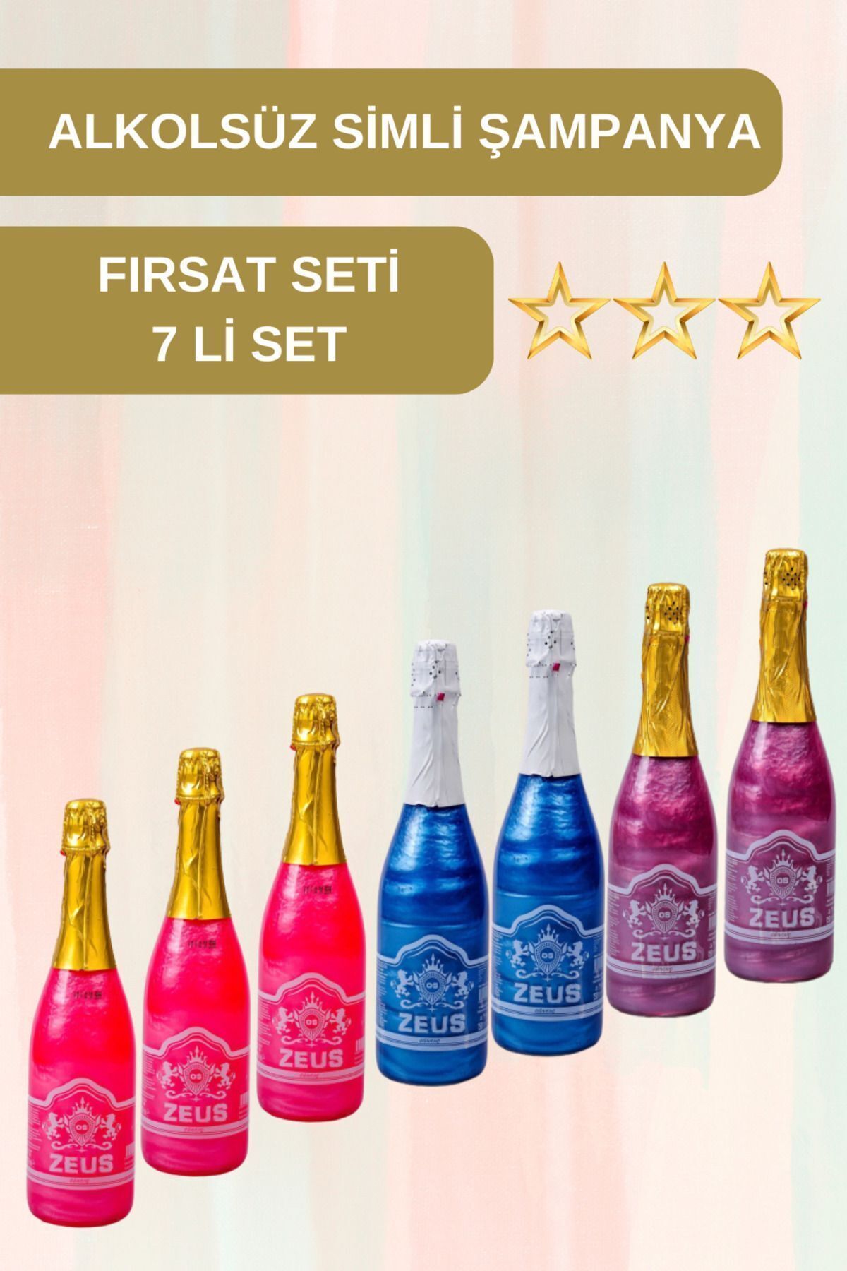 OS ZEUS FIRSAT SETİ 7 Lİ SET ALKOLSÜZ SİMLİ ŞAMPANYA (3 ÇİLEK+2 BÖĞÜRTLEN +2 YABAN MERSİNİ)