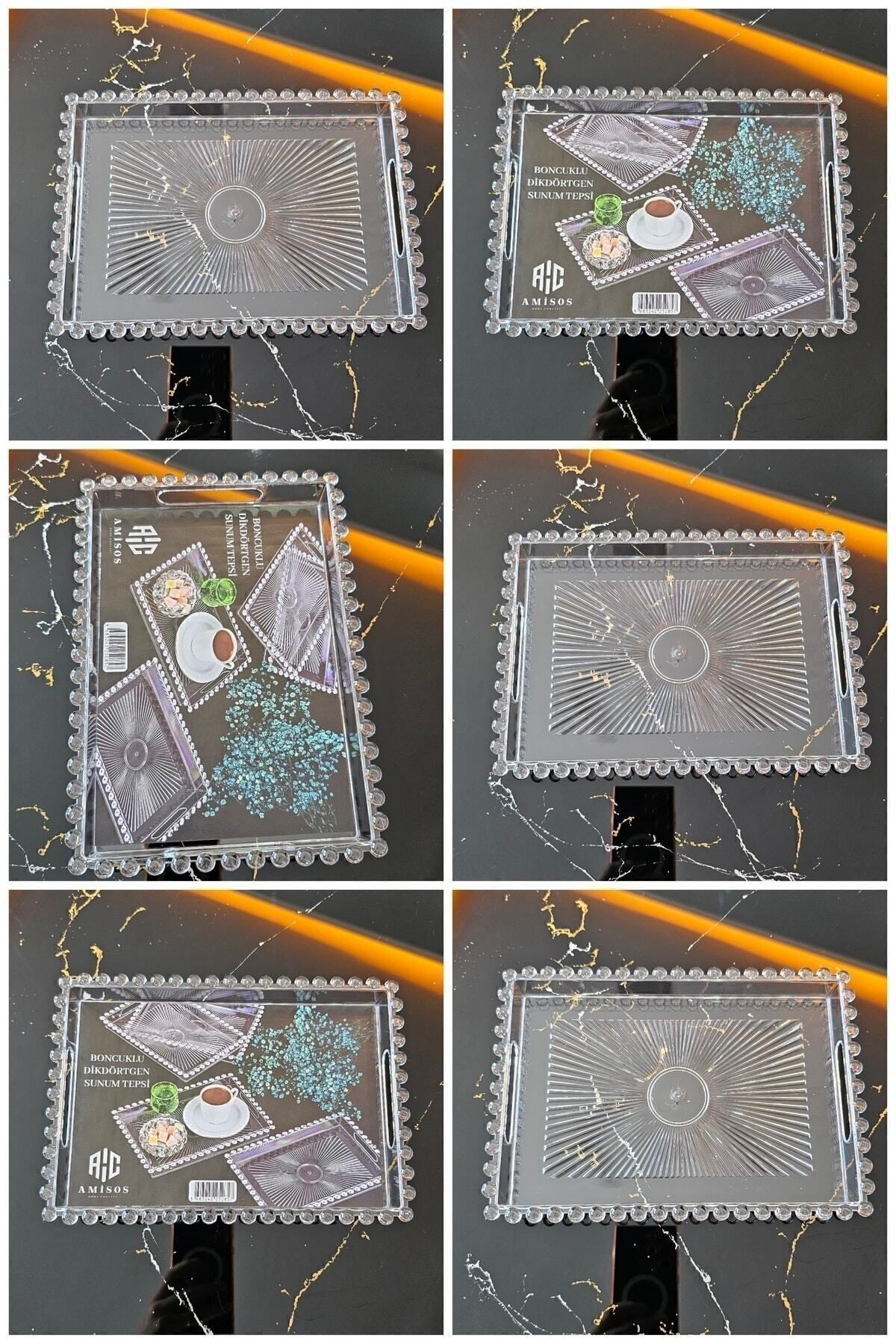 GM-Smiling Avm 6-Piece Beaded Mica Presentation Tray | Rectangular Coffee Serving Tray | Bead Tray 2
