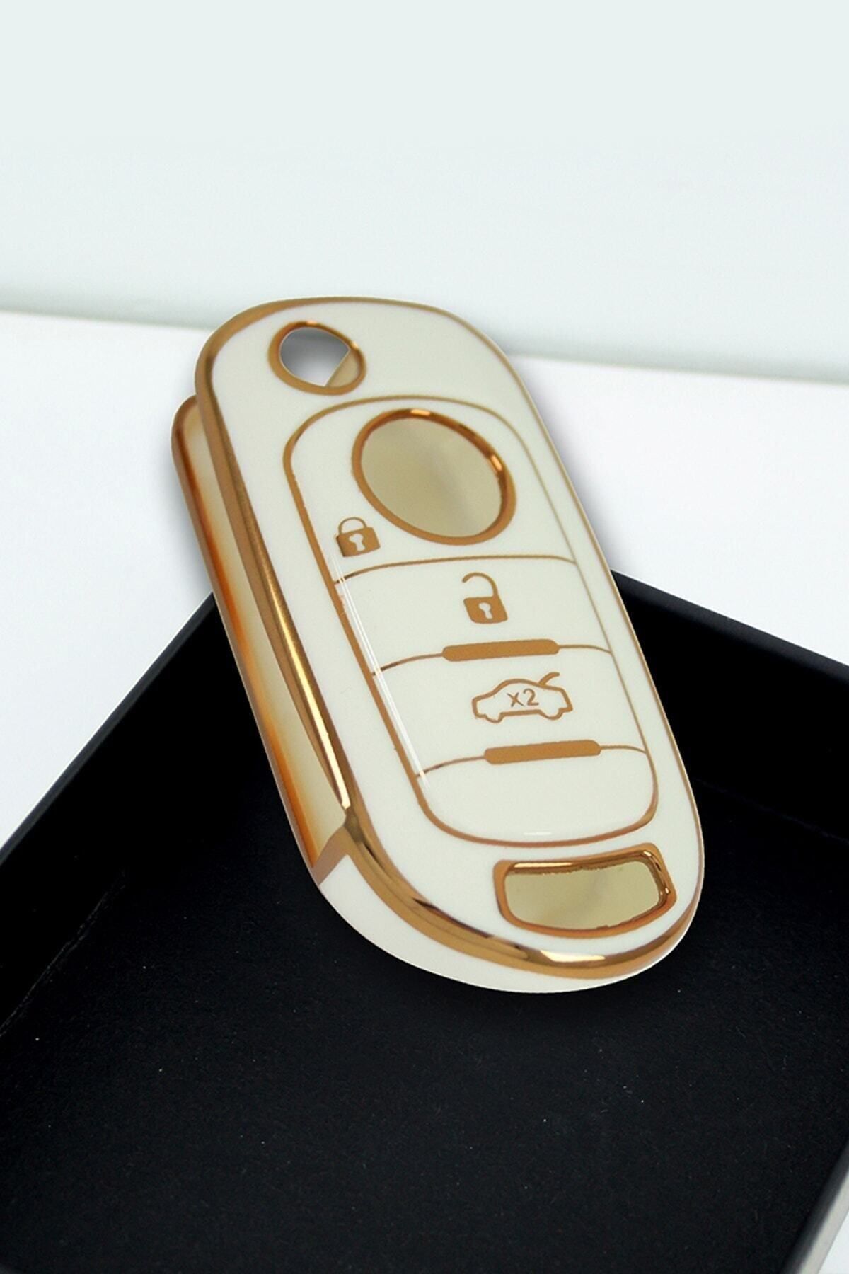 GMA KEYS-Luxury Fiat Egea Switchblade 3 Button Nano Key Case White Gold Color 1.Ci Quality 5