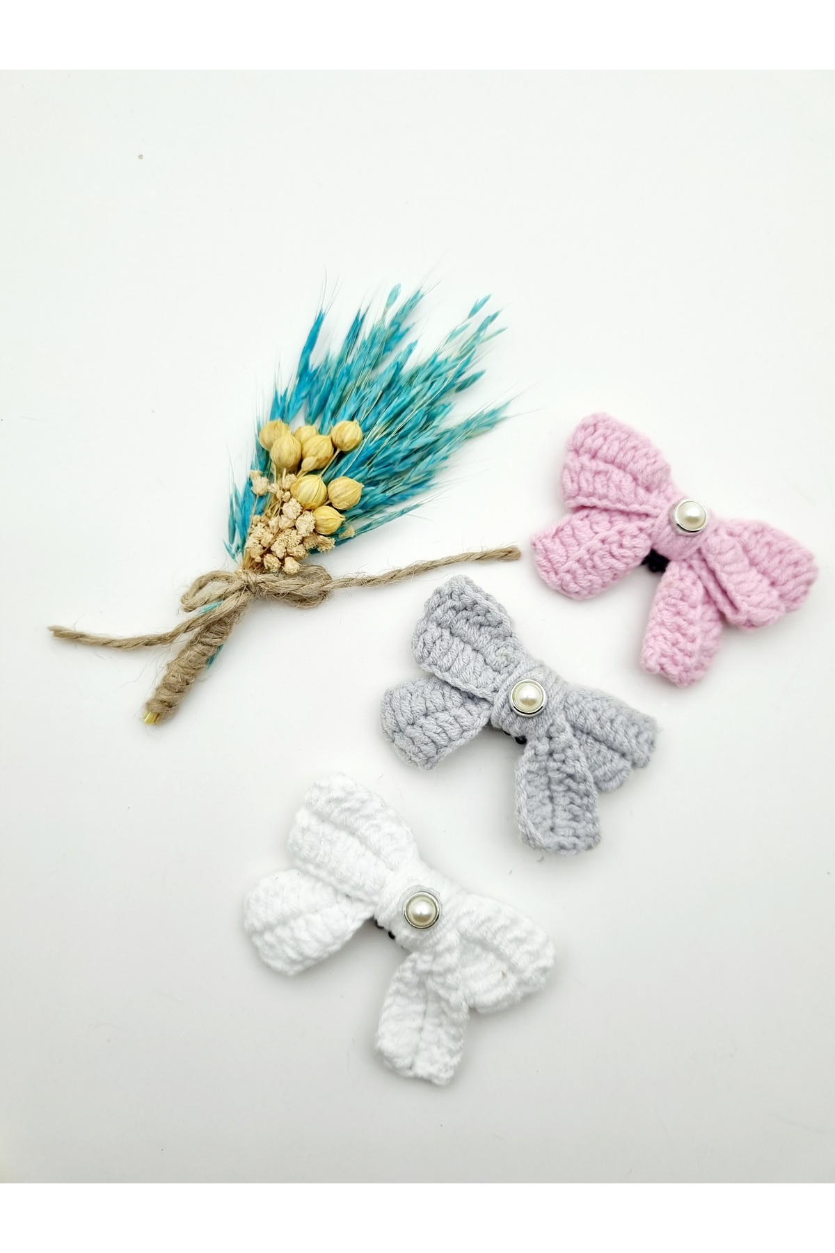 buckle Hand-knitted bow (3 pcs ) sackless baby buckle with pearl stone