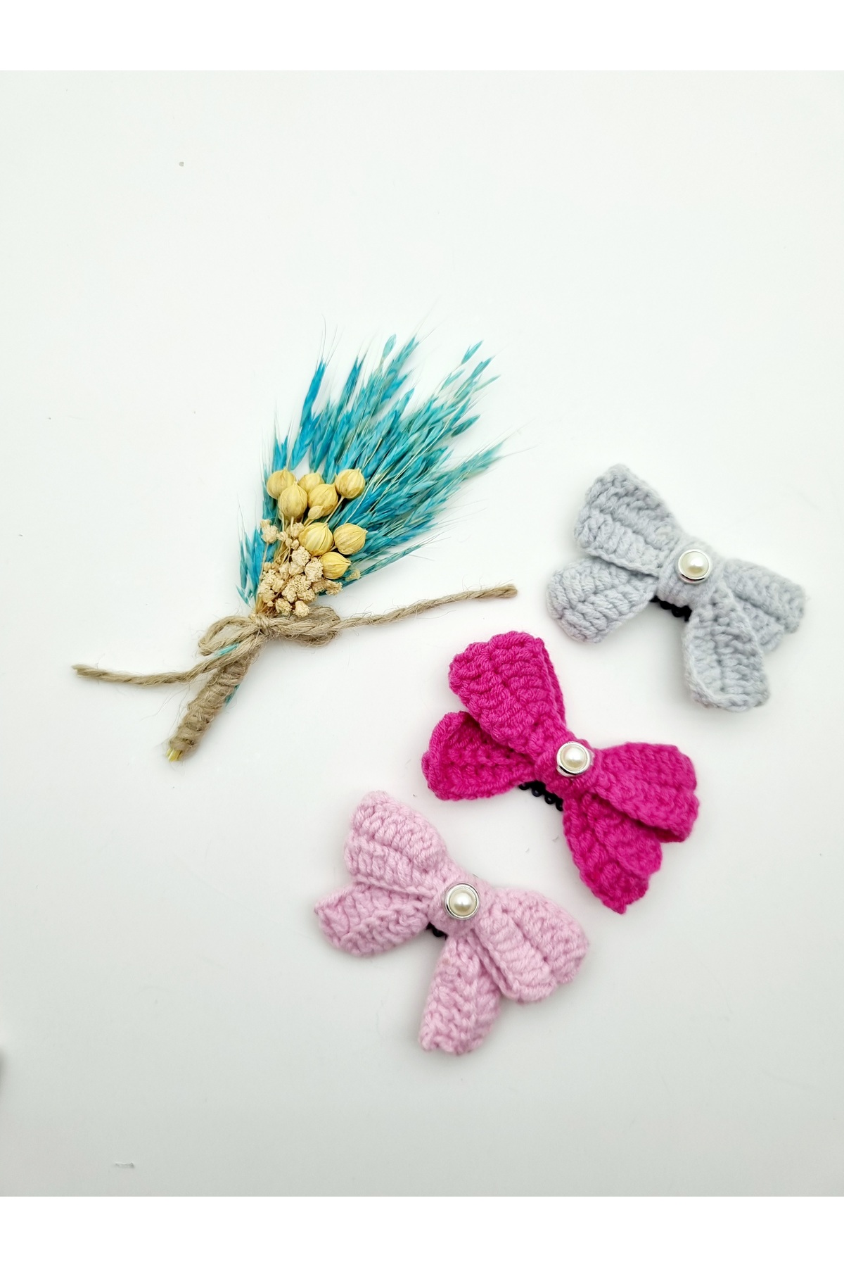 buckle Hand-knitted bow (3 pcs ) sackless baby buckle with pearl stone