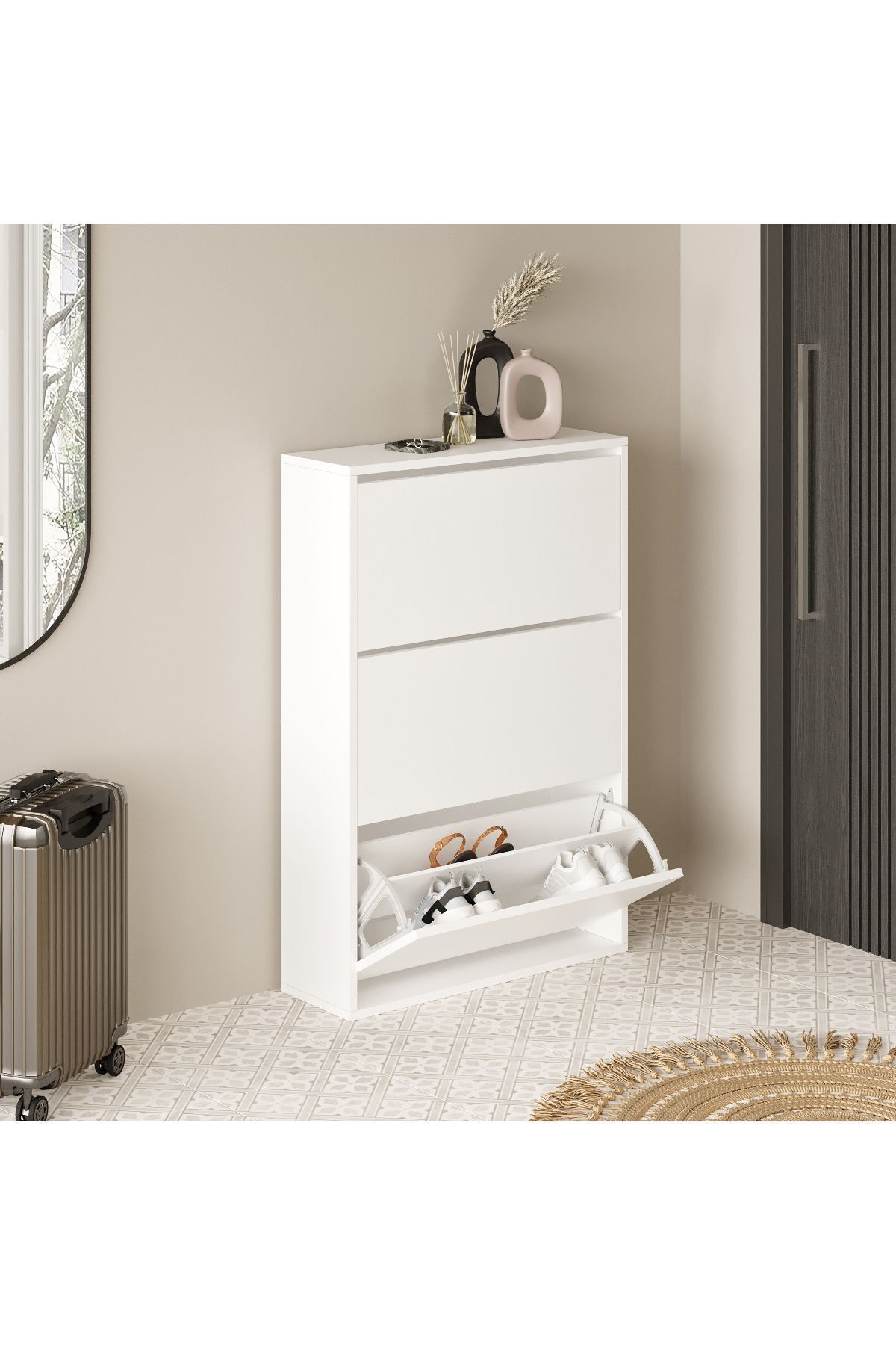 Shoe Cabinet Door Front Entrance Hall Falling Cover 3 Compartment Sliding Shelf Entrance Cabinet Bilboa