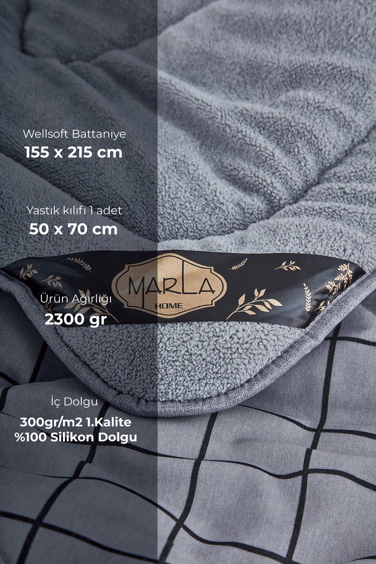 MARLA HOME-Welsoft Line Patterned Fluffy Single Double Sided Quilt Set 2