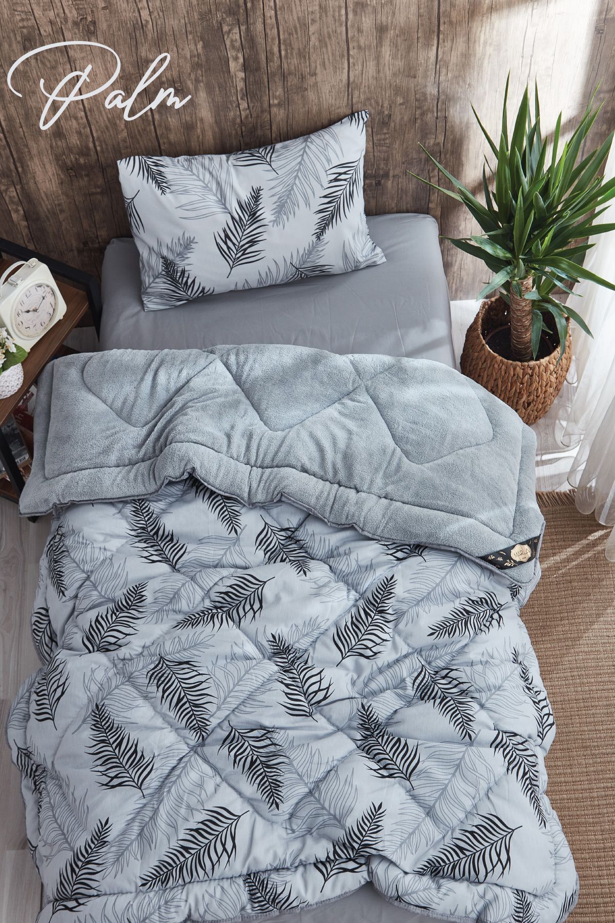 MARLA HOME-Gray Patterned Single Welsoft Quilt Set - Blanket Fluffy Soft 1