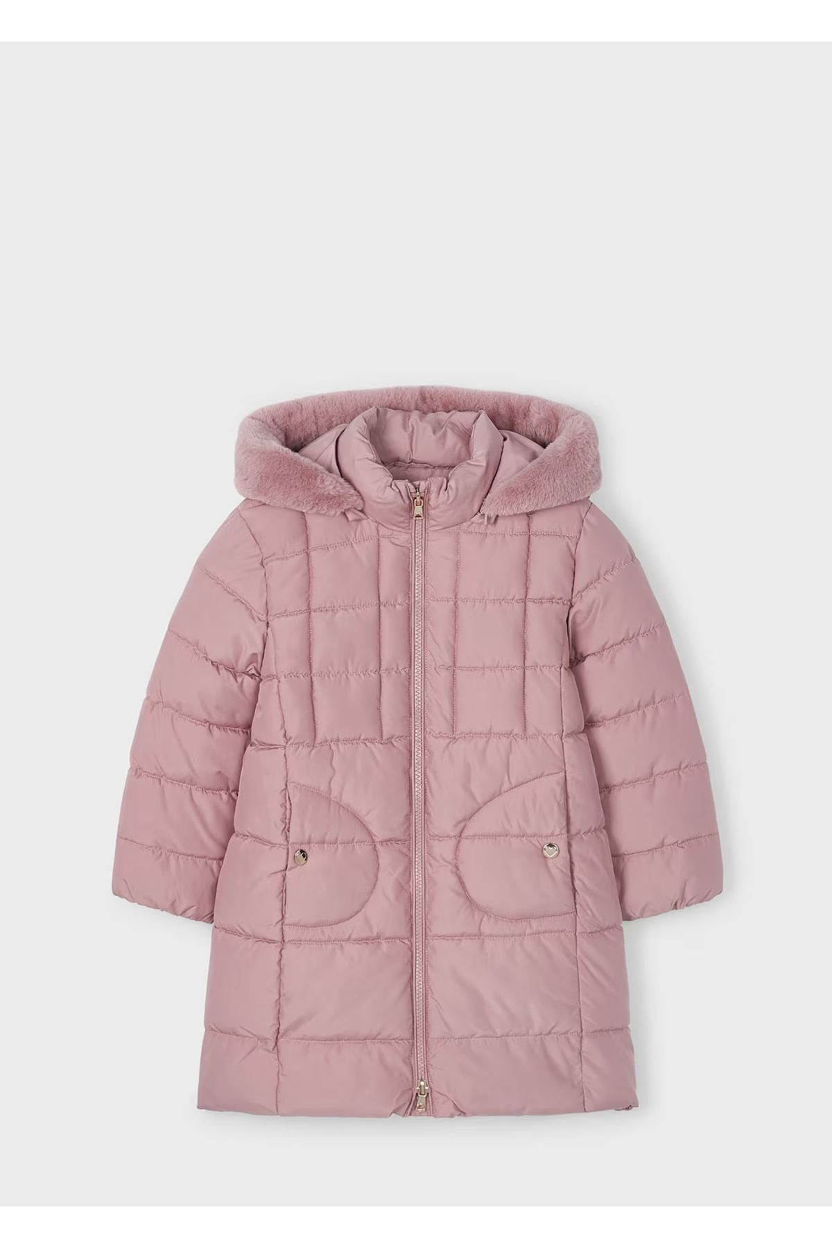 مایورال پالتو بلند دخترانه کلاه دار صورتی