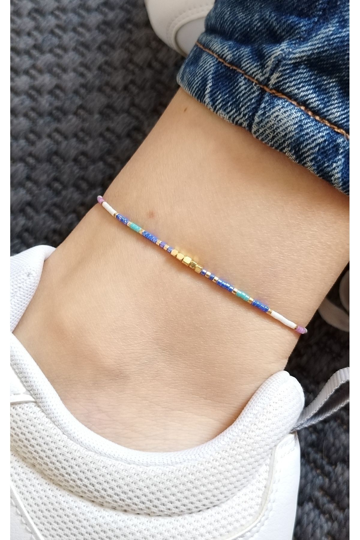 Miyuki Single Row Dorica Detailed Blue Minimal Beads Anklet