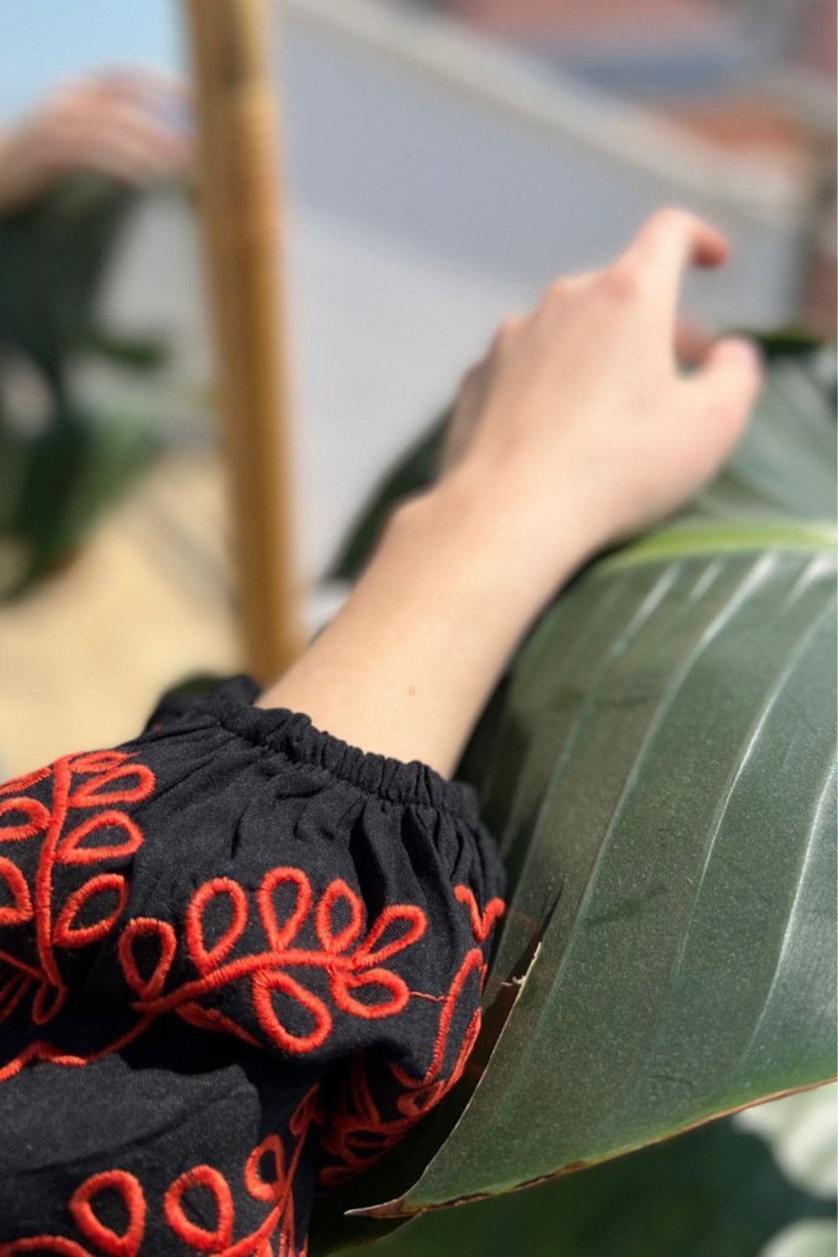 Nakışlı Boho Bluz - Siyah
