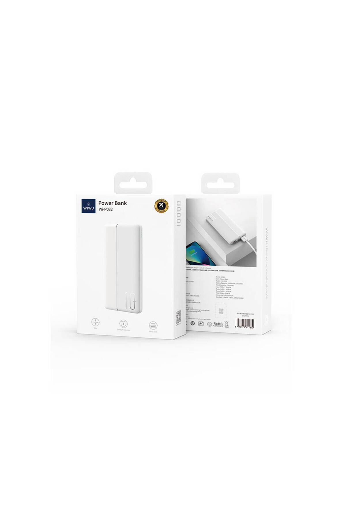 Powerbank 10000mAh Wiwu Wi-P032 Çift USB ve Type-C Portlu PD LED Işık Göstergeli Beyaz 5