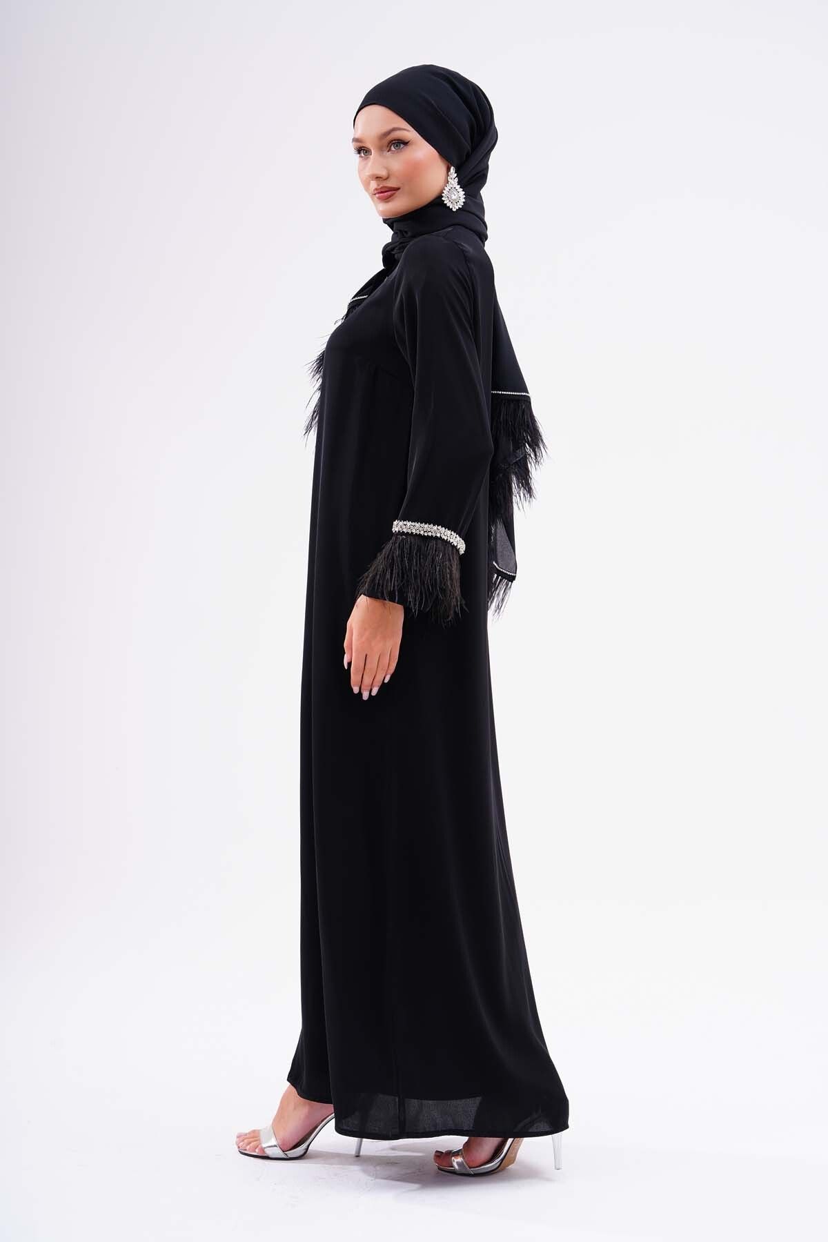 Kumaş Dubai İpeği Lüks Abaya Tüylü Kaliteli Tesettür Dış Giyim Özel Günler İçin