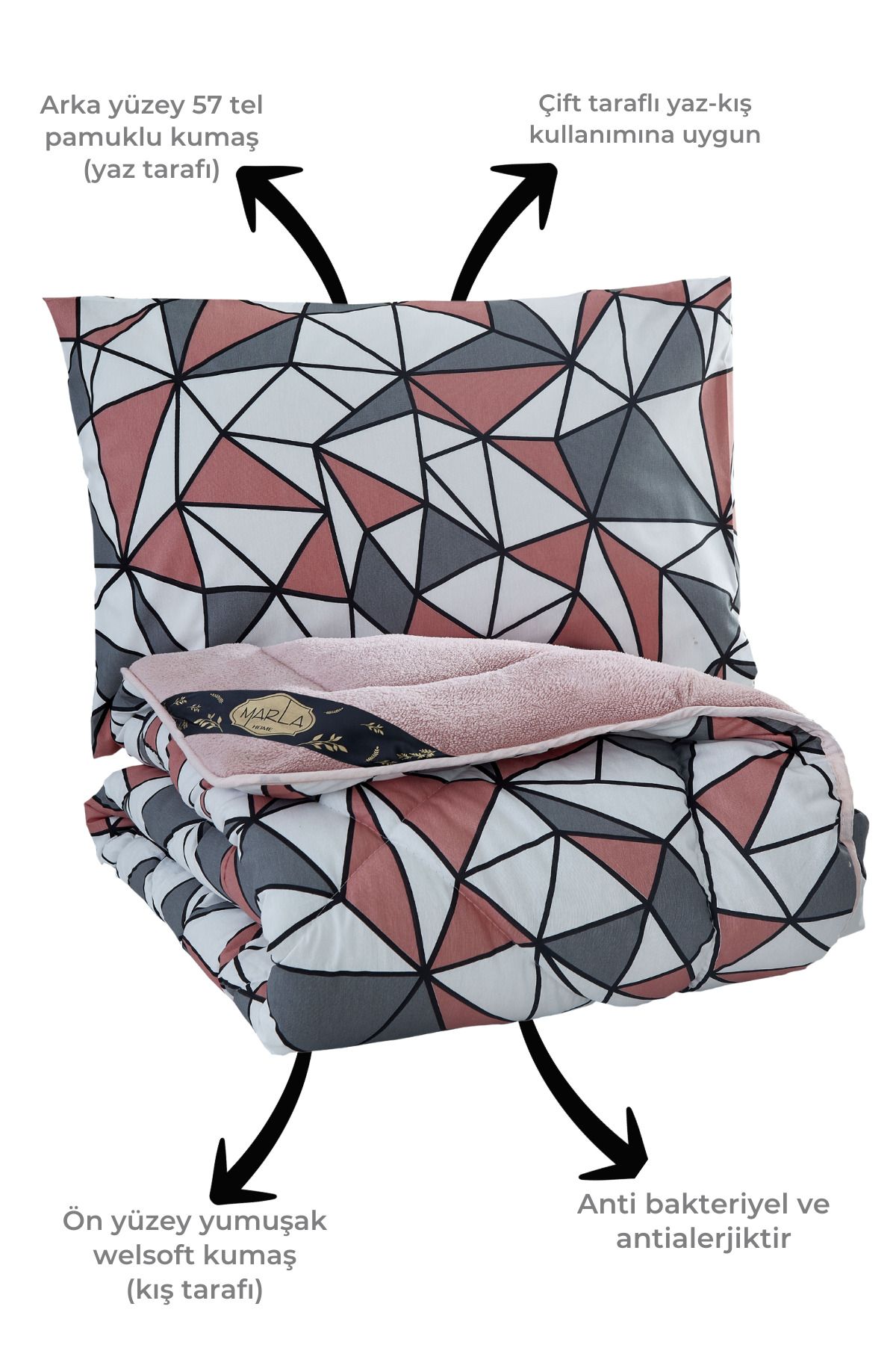 MARLA HOME-Single Diamond Patterned - Multicolored Geometric Quilt Set 3