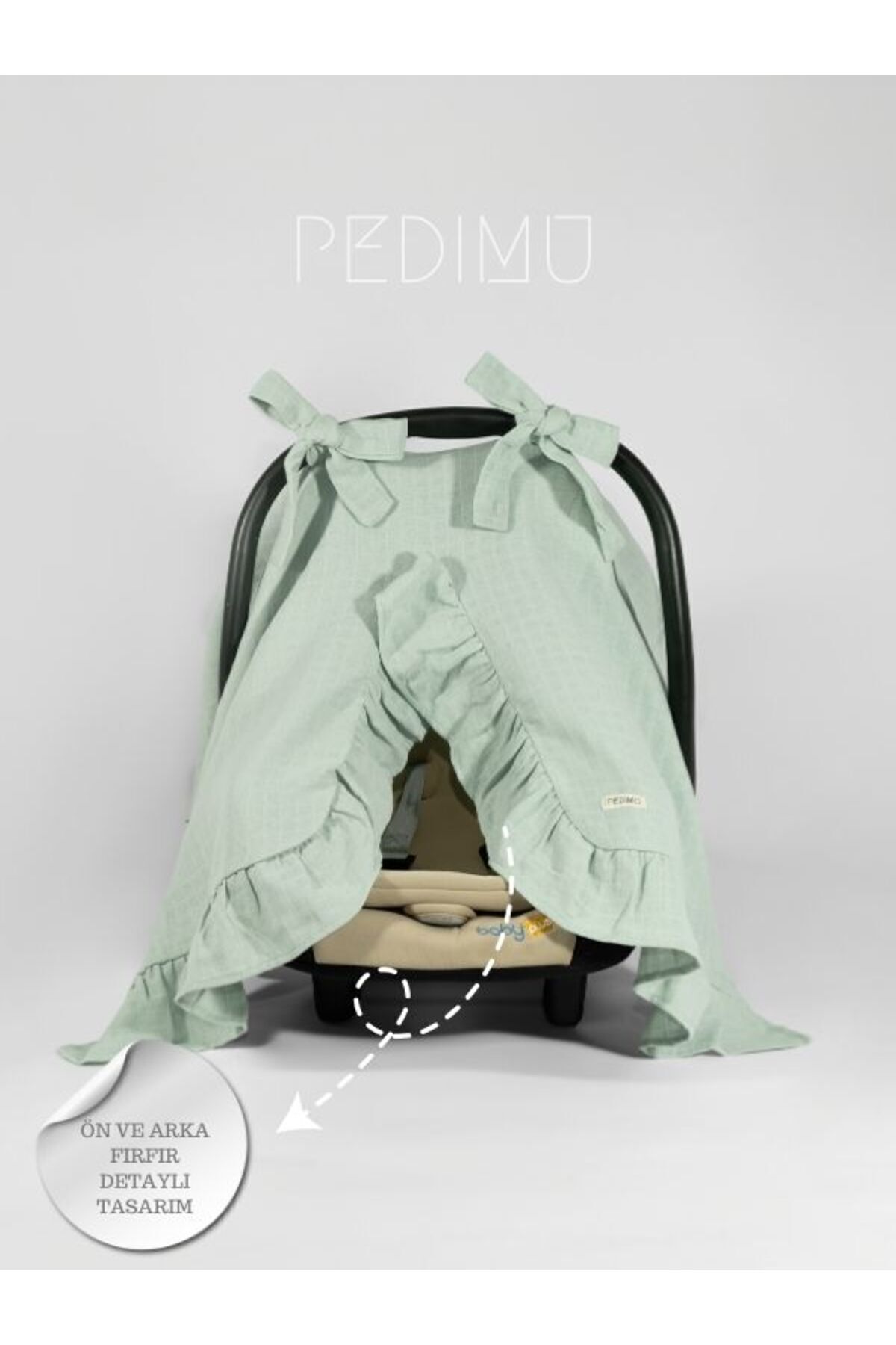 Pedimu Müslin Nilyeşili Fırfır Detaylı Puset Örtüsü