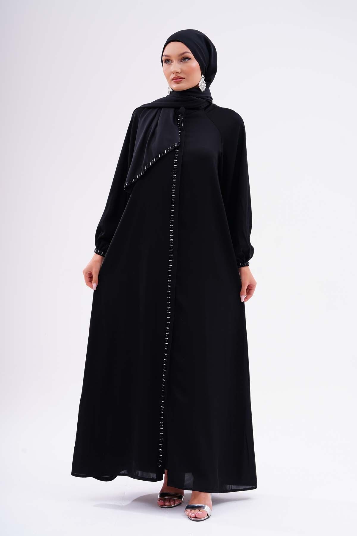 Hüda Lüks Ferace Abaya Reglan Kol  Dubai İpeğinden Kaliteli Dış Giyim