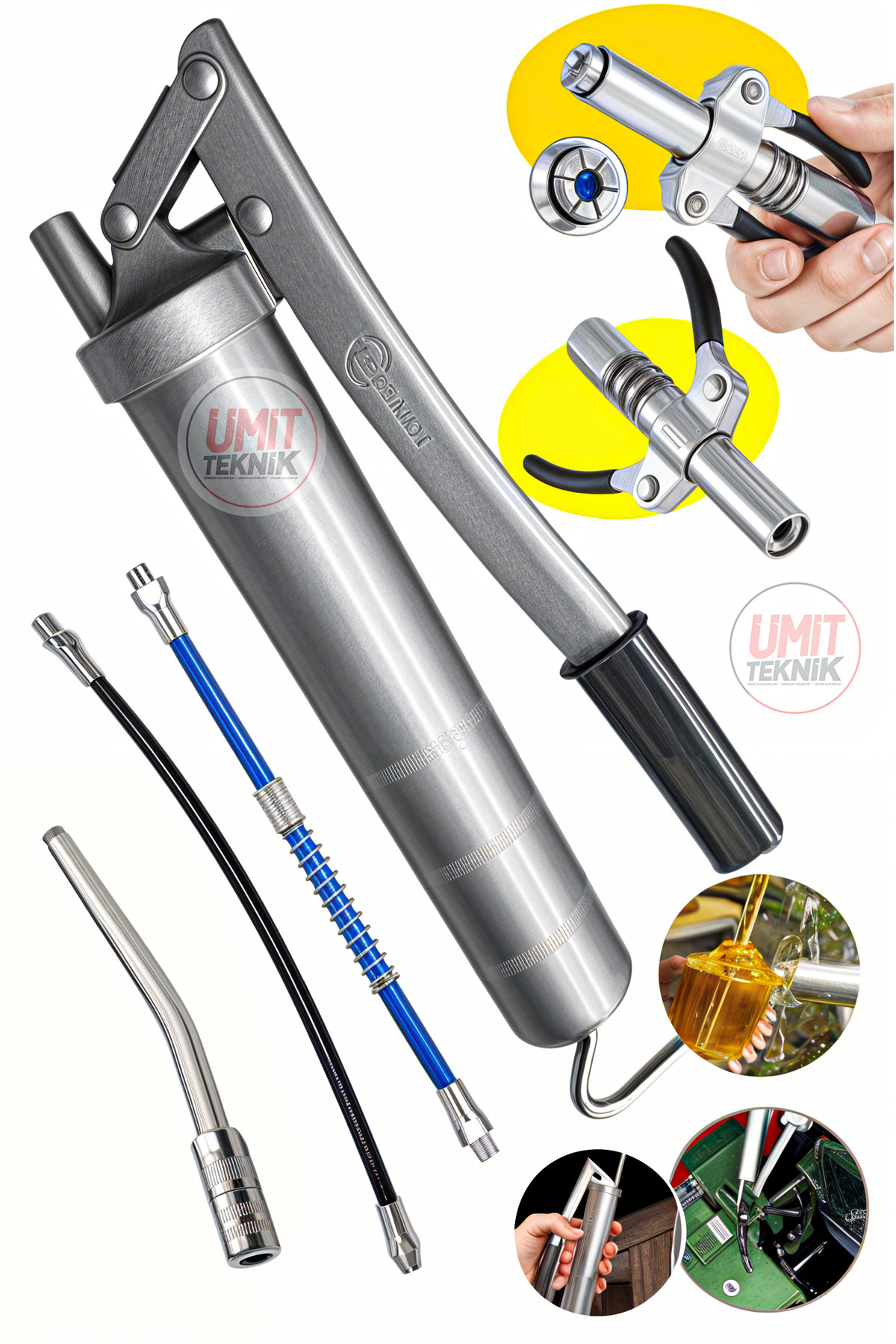 PROXTECH Çift Mandallı Gres Pompa Ucu Gres Yağ Pompası 500 Cc Büyük Boy Demir Hortum Gres  Takım